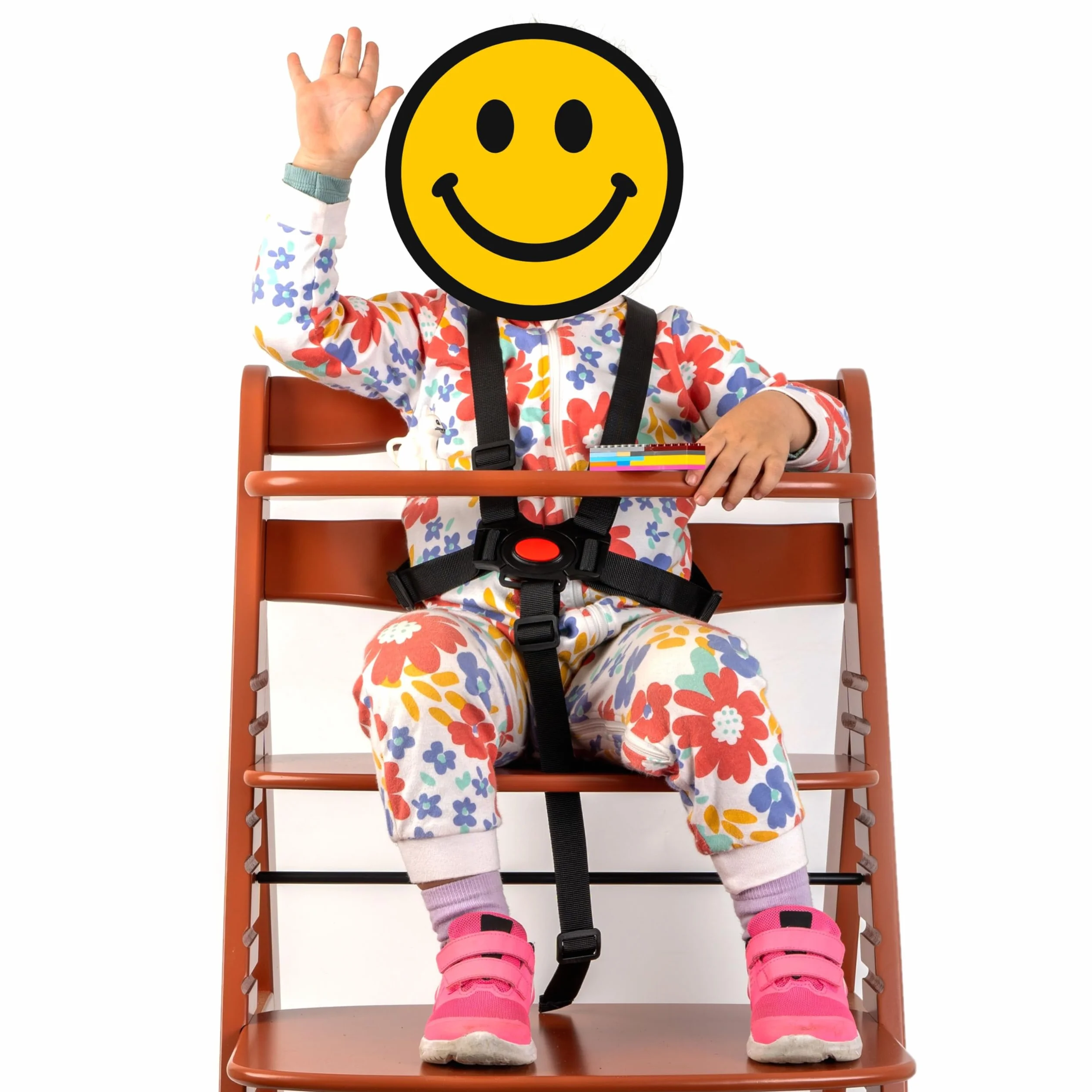Sistema di imbracatura a 5 punti per seggiolone, 1 set, compatibile con Hauck Alpha Beta, Stokke Tripp Trapp, Roba e molti altri, in nero, con cinghia inguinale