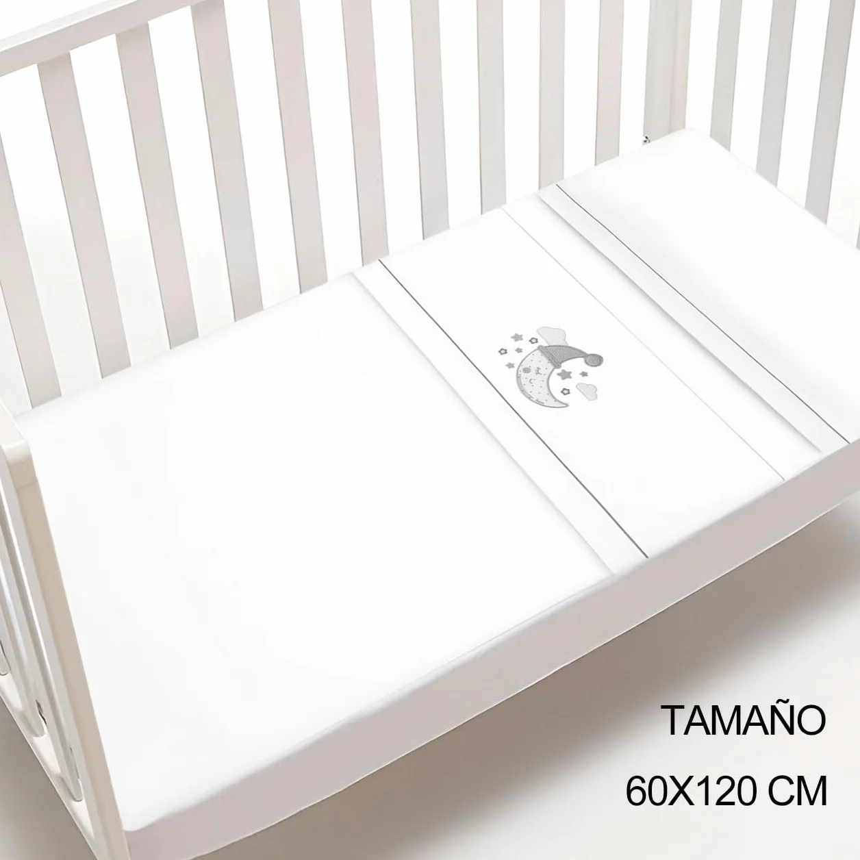 various Set Lenzuola Lettino Neonato 60x120 cm, 100% Cotone Extra Morbido, Include Lenzuolo con Angoli, Lenzuolo Sopra e Federa, Biancheria Letto Bambino Traspirante luna colore BCO/Grigio
