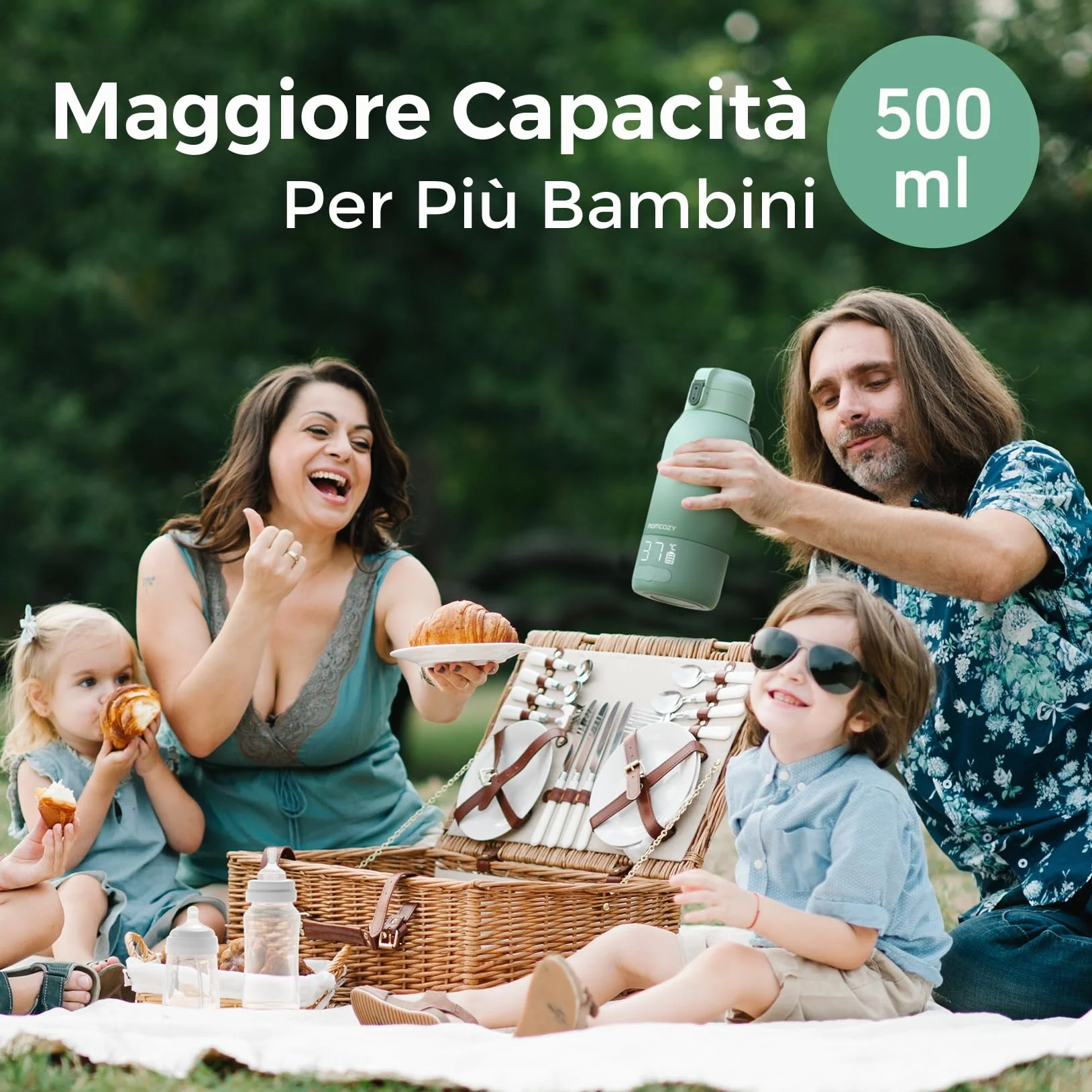 Momcozy Scaldabiberon Portatile, Riscaldamento Rapido e Lunga Durata della Batteria, 2 Modalità per Latte Materno e Acqua, Grande Capacità di 500ml per Tutto il Giorno