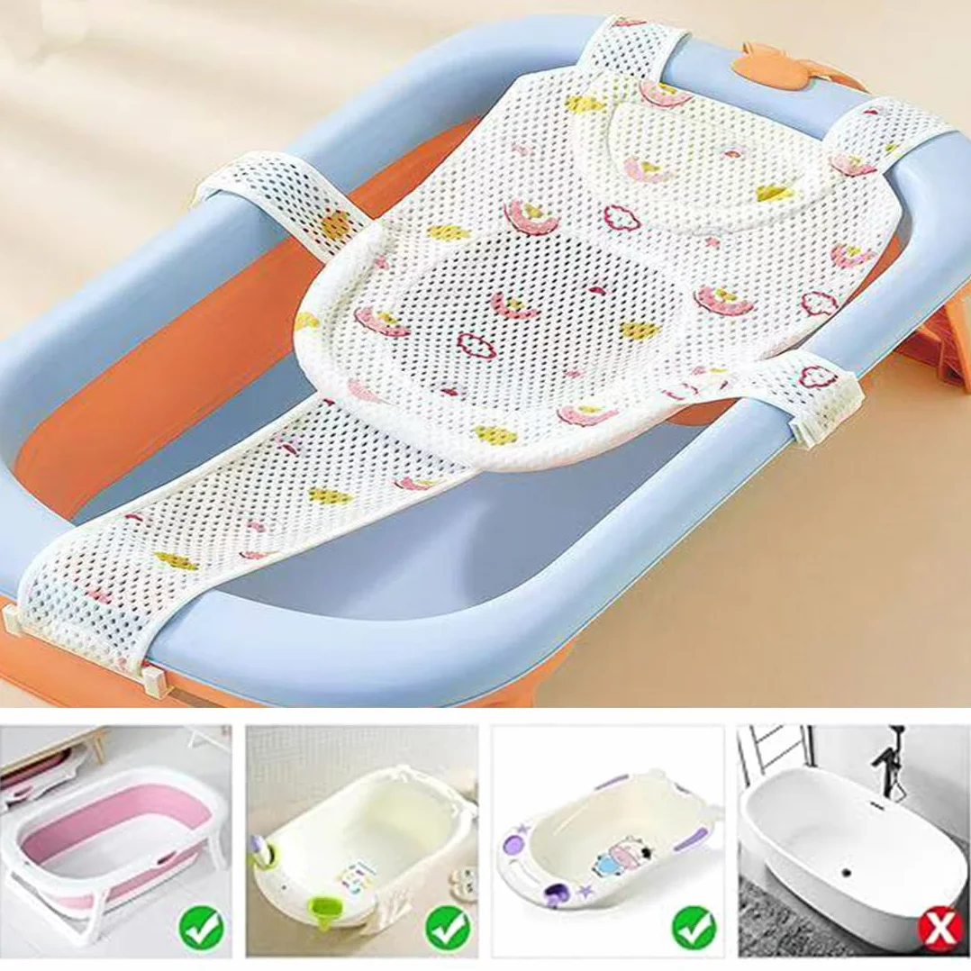 Cuscino per Bagnetto Neonato, Riduttore per Vasca da Bagno, Supporto da Bagno con 5 Cinturini Regolabili, Antiscivolo Rete Morbida e Traspirante, Adatto per Schiena e Collo