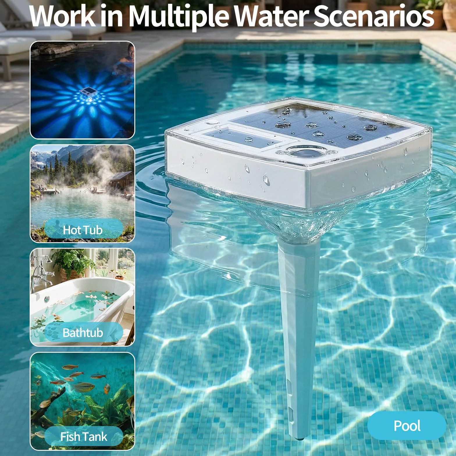 Termometro per Piscina Solare senza Batterie – Galleggiante Digitale con Grande LCD e Luci LED RGB, Impermeabile IP68, Misuratore di Temperatura per Jacuzzi, Spa e Piscina