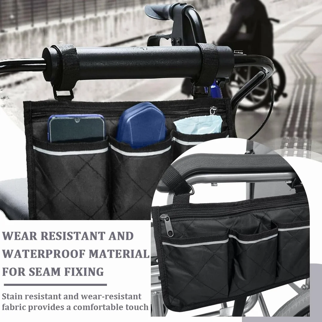 Sedie a rotelle, scooter disabili e accessori,Borsa portaoggetti per passeggino, striscia riflettente, borsa portaoggetti laterale per bracciolo sedia a rotelle