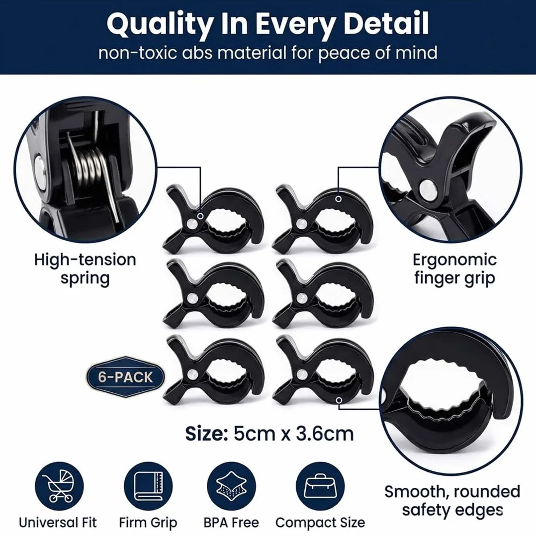 Clip Passeggino 6 Pezzi Nero Standard Clip Fermagli Universali Passeggini Sedie A Rotelle