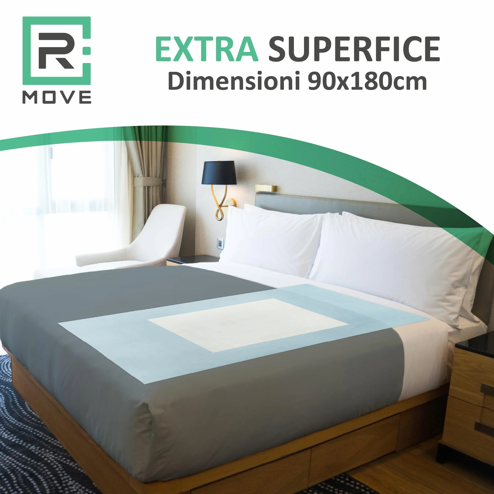 R MOVE 20 Traverse Assorbenti Rimboccabili Monouso per Letto, 90x180 cm, parte centrale assorbente 80 x 51,5cm. Traversine Letto Anziani, traversa salvaletto (90x180cm (Confezione da 20))