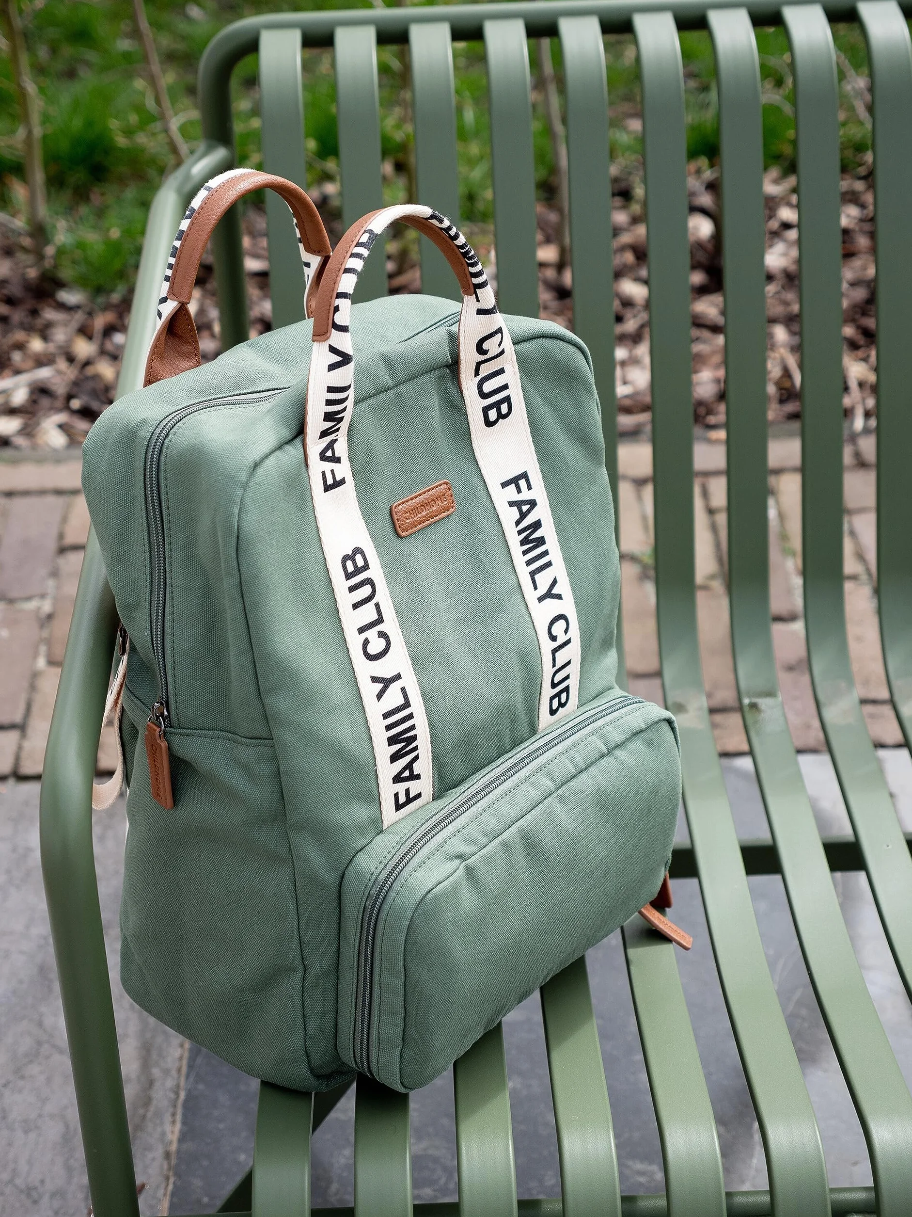 CHILDHOME, Zaino fasciatoio Family Bag Club, Grande capacità, Multifunzionale, Fasciatoio incluso, 11 scomparti, Tasche isolate, Passaggio per trolley, Gancio per passeggino, 20,5L, Verde