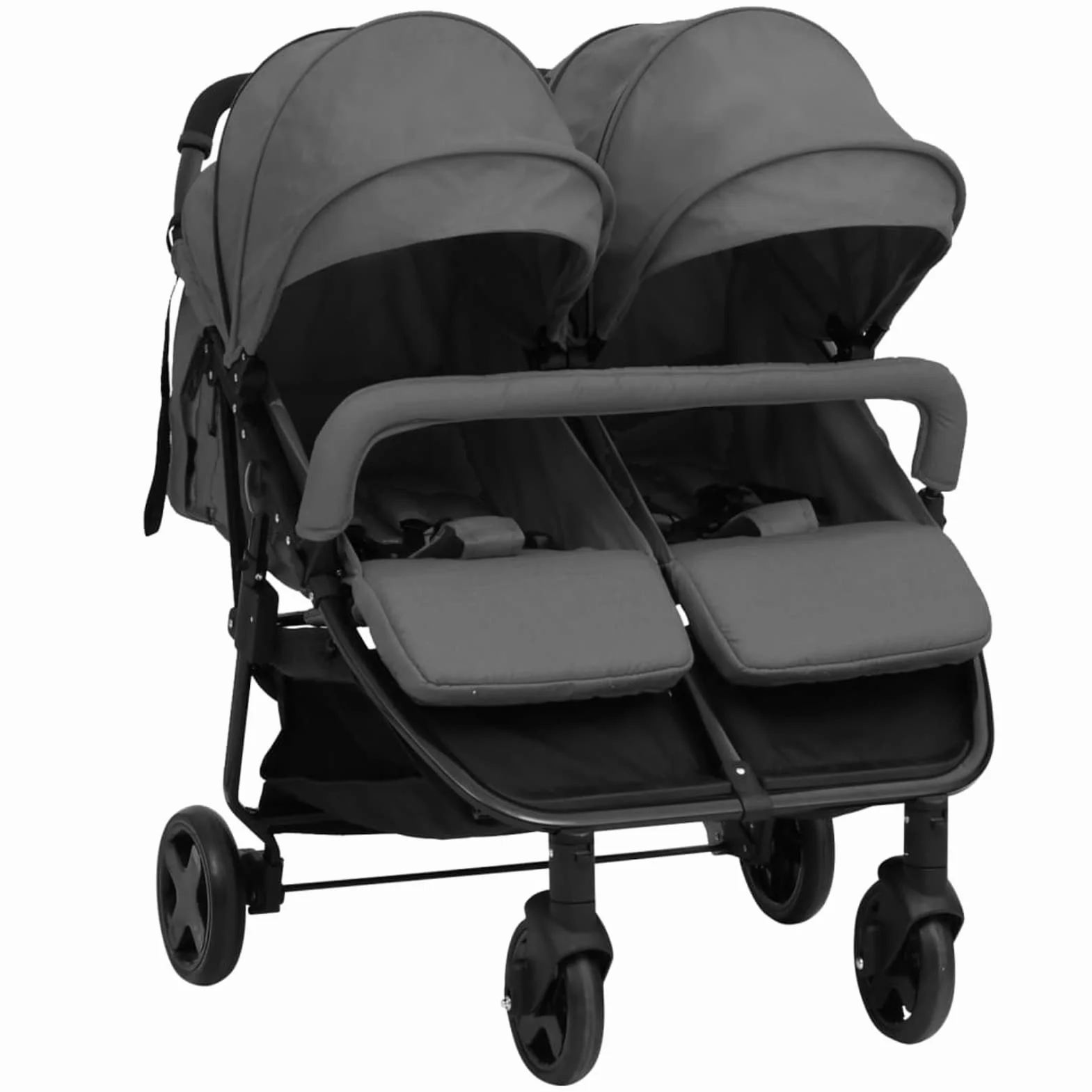 Homgoday Passeggino Gemellare Grigio Scuro e Nero in Aiaio, Mobili per Casa Interno Esterno Soggiorno Camera da Letto