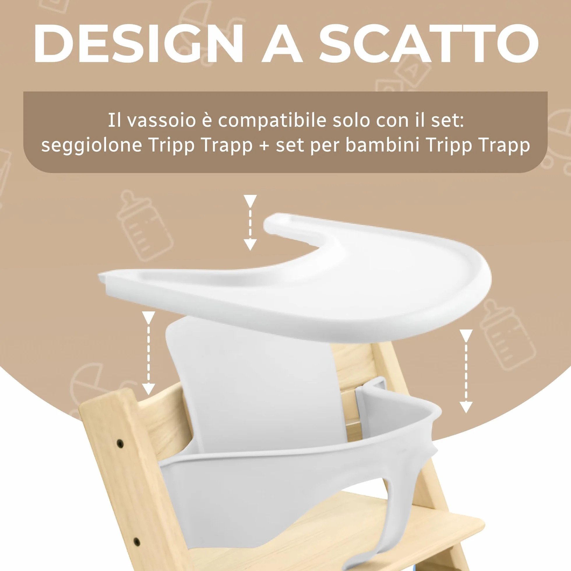 Vassoio per seggiolone compatibile con la sedia Stokke Tripp Trapp – non compatibile con piatti a ventosa – design ergonomico curvo, bianco opaco, senza BPA, facile da montare