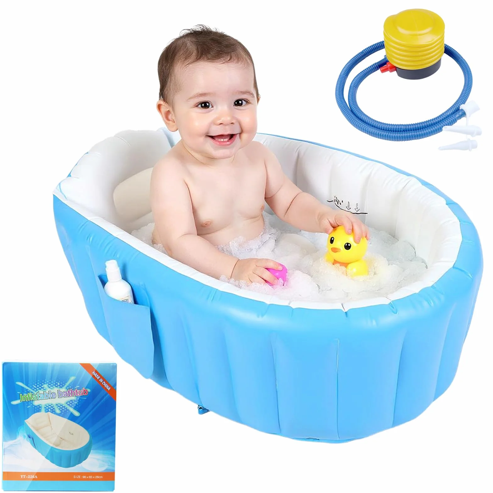 Vasca da Bagno Gonfiabile per Bambini, Vasca da Bagno Portatile da Viaggio con Pompa ad Aria, Vasca da Bagno Pieghevole Antiscivolo Mini Piscina, per Neonati e Bambini Piccoli
