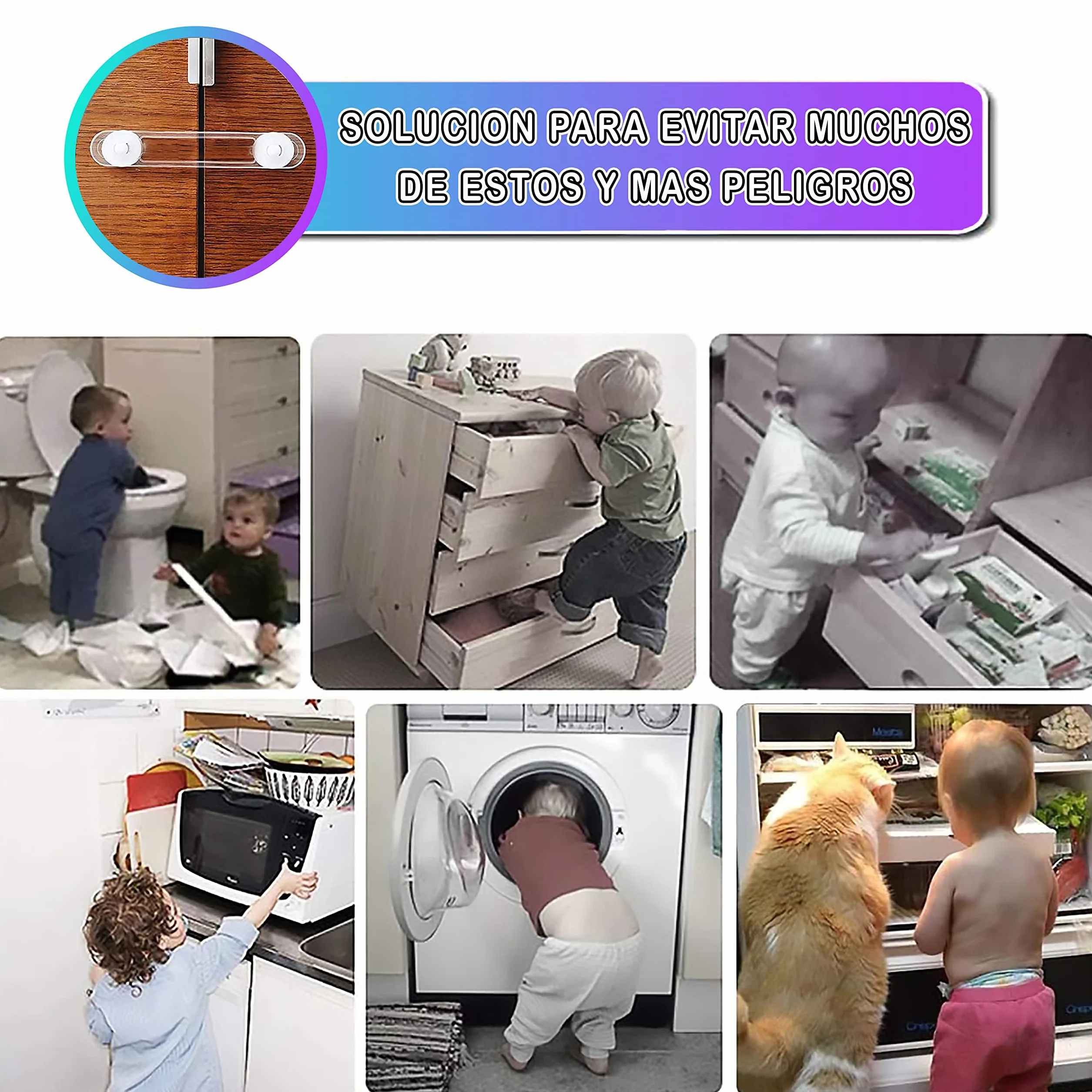 [8 unità] Serrature trasparenti di sicurezza per neonati, blocco con adesivo 3M, chiusure per armadi, cassetti, WC, cucine, porte, finestre, frigoriferi [pestelli trasparenti]
