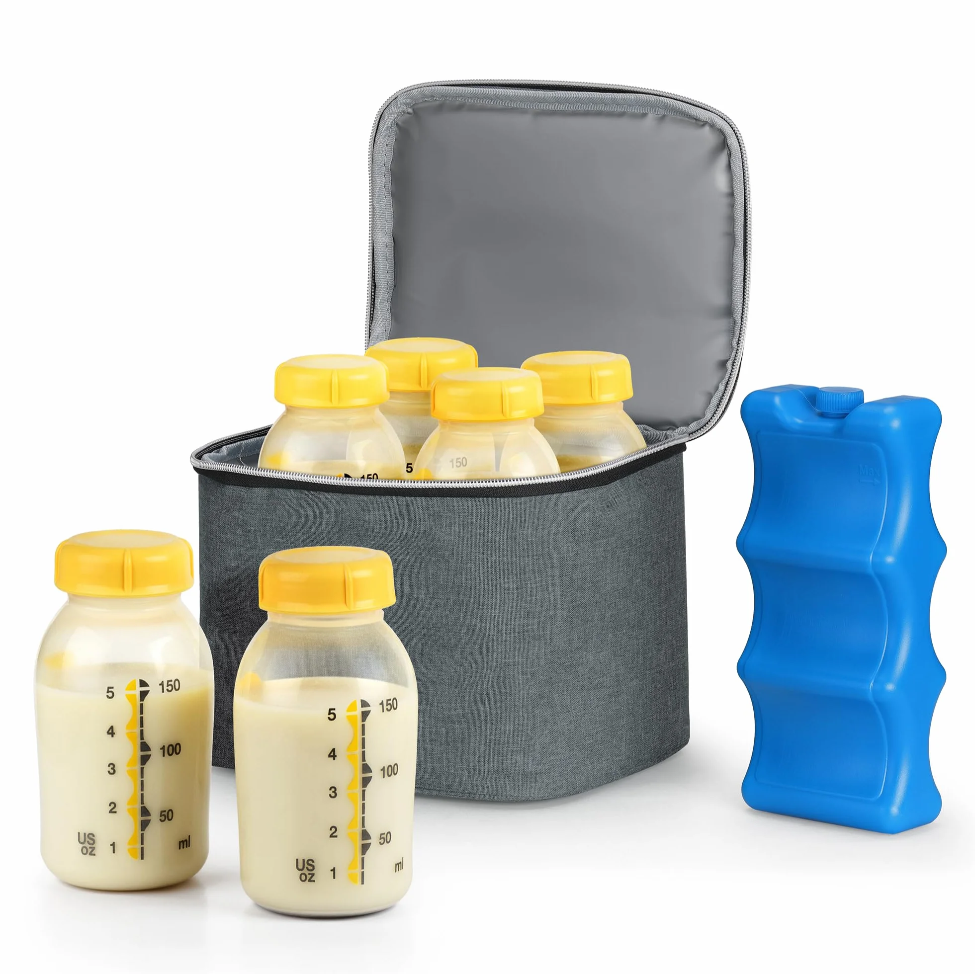 Navaris Borsa Termica per Latte Materno - Porta Pappa Termico Neonati - Borsa Termica Biberon per 6 Bottiglie - Isolamento Termico Latte Fresco - Grigio