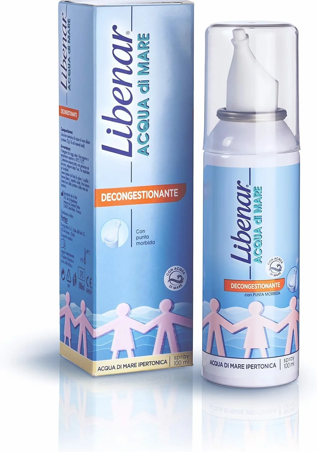 Libenar Spray Nasale Decongestionante Acqua di Mare per Adulti, Bambini e Neonati, Adatto per il Naso Chiuso e Lavaggi Nasali, Punta Morbida, Getto Delicato, 100ml
