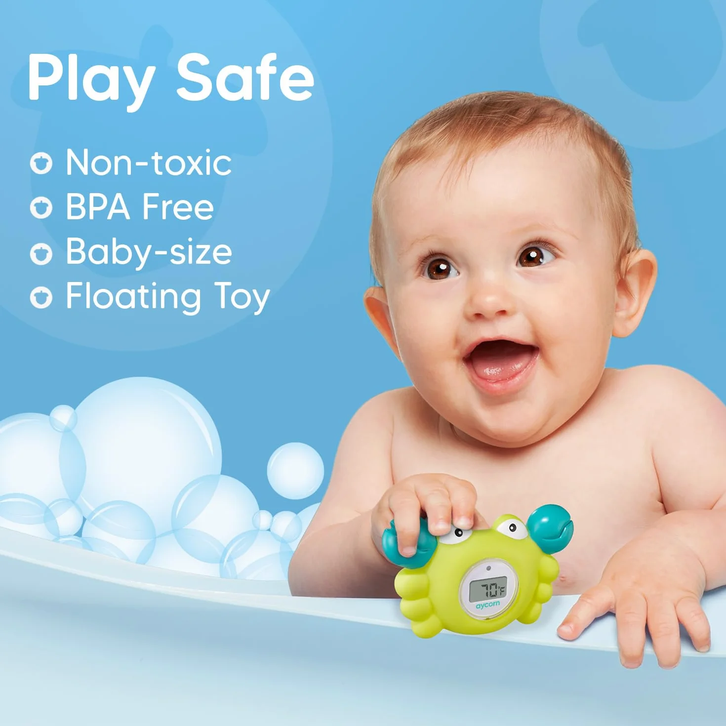 Aycorn Termometro bagnetto digitale per la vasca e la stanza di neonati e bambini. La lettura rapida e accurata dell'acqua e l'allarme a LED garantiscono la sicurezza del bambino.