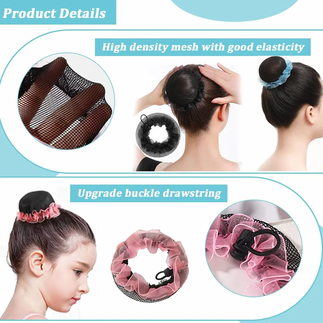 Rete per Chignon Danza Bambina Set di 4 Retine Elastiche per Capelli Accessori Tinta unita per Ballerine Ginnastica Saggio Festa di Compleanno Retine per capelli chignon Bambina