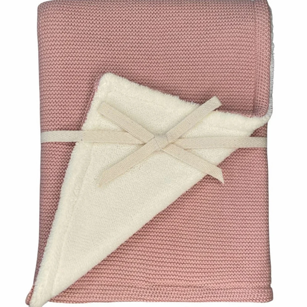 DIKOS Coperta invernale per neonati, di alta qualità, colore: rosa scuro, morbida coperta invernale per neonate, in cotone biologico e caldo pile (Oeko-Tex 100), regalo elegante per la nascita (rosa)