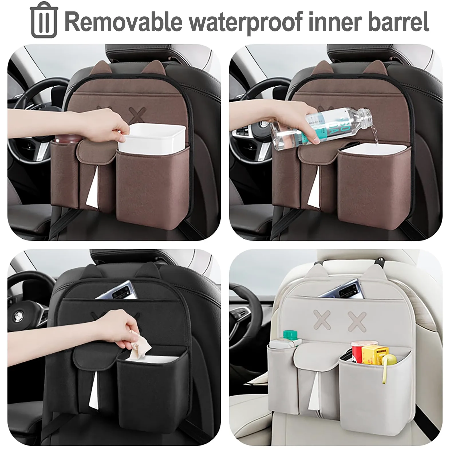 Organizer per seggiolino Auto con Spallacci Regolabili in Lunghezza, Auto Organizzatore Kick Mats Impermeabile Sedile Posteriore, Organizer per sedili Posteriori con(Black)