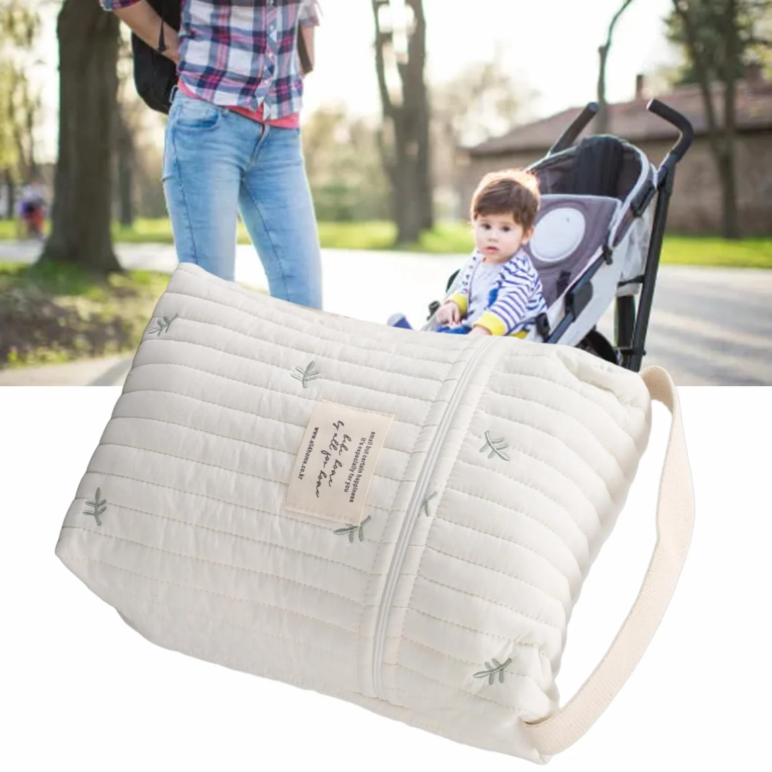 Borsa Pannolini Multitasca con Isolamento Termico, Organizer per Accessori, Cotone Naturale, per Viaggio e Picnic
