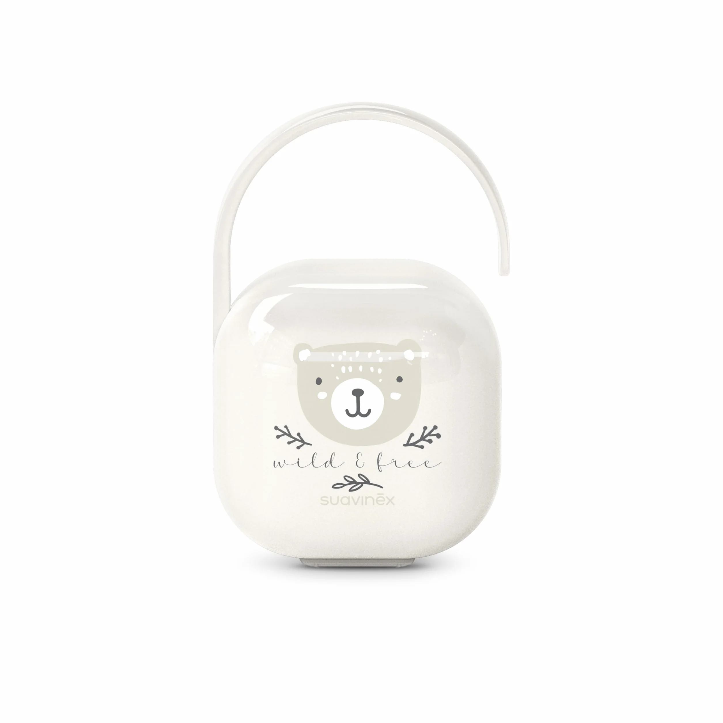 Suavinex, Portachupete Bebé, para Llevar 2 Chupetes, Caja - Funda Resistente y Fácil de Limpiar, con Asita Flexible para Colgar del Bolso, Carro o Cuna, Cierre Seguro, +0 Meses, Wild&Free Beige
