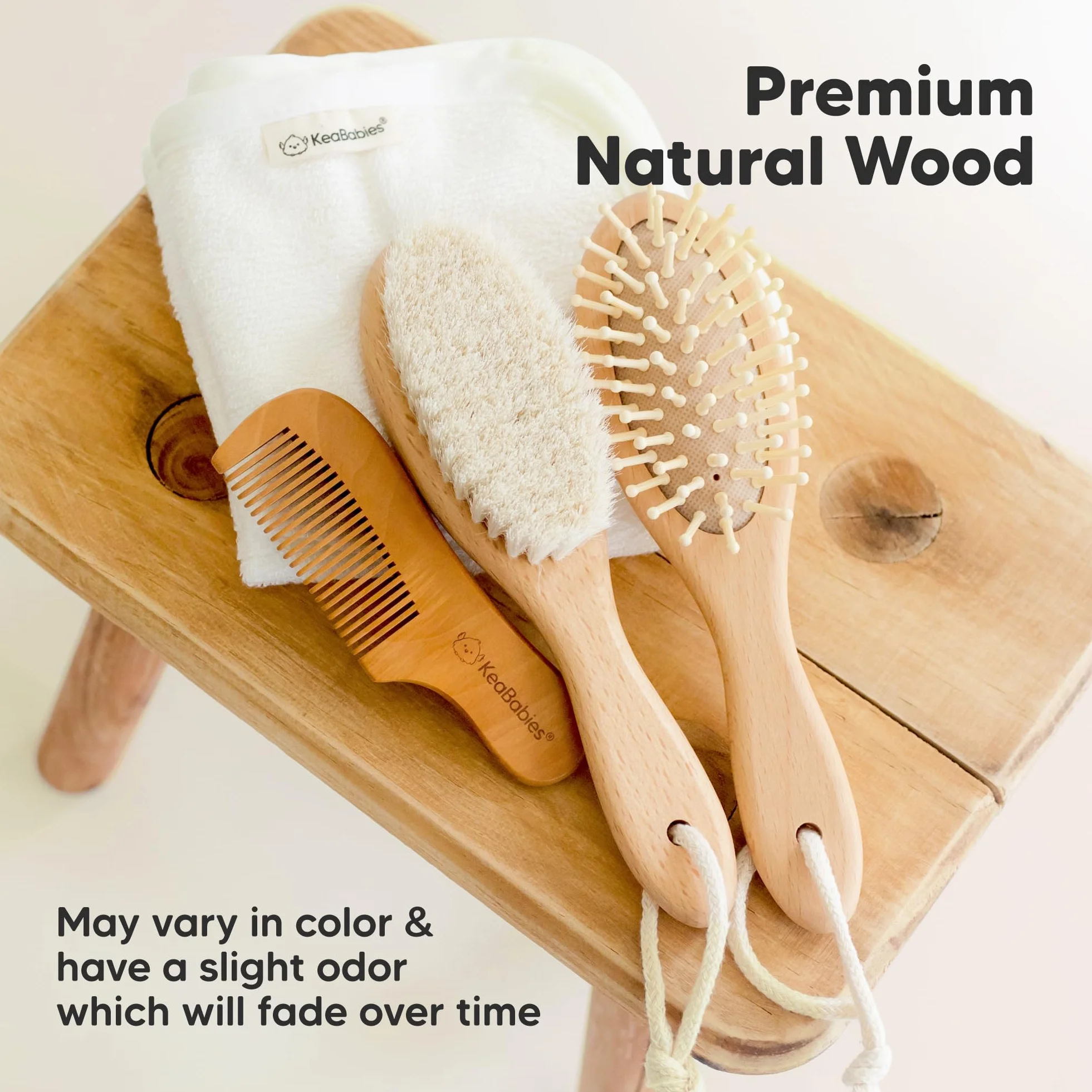 Spazzola Per Capelli Per Neonati per Neonato - Culla in legno naturale con setole morbide di capra - Kit pettine per spazzola per capelli perfetto per la cura del cuoio capelluto per piccoli, bambini