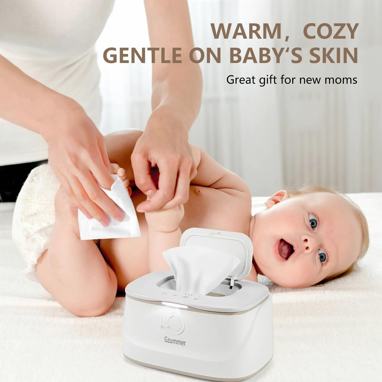 Scaldasalviette per bambini, dispenser per salviettine umidificate per bambini, 3 salviette con controllo della temperatura, grande capacità, per bambini con luce notturna