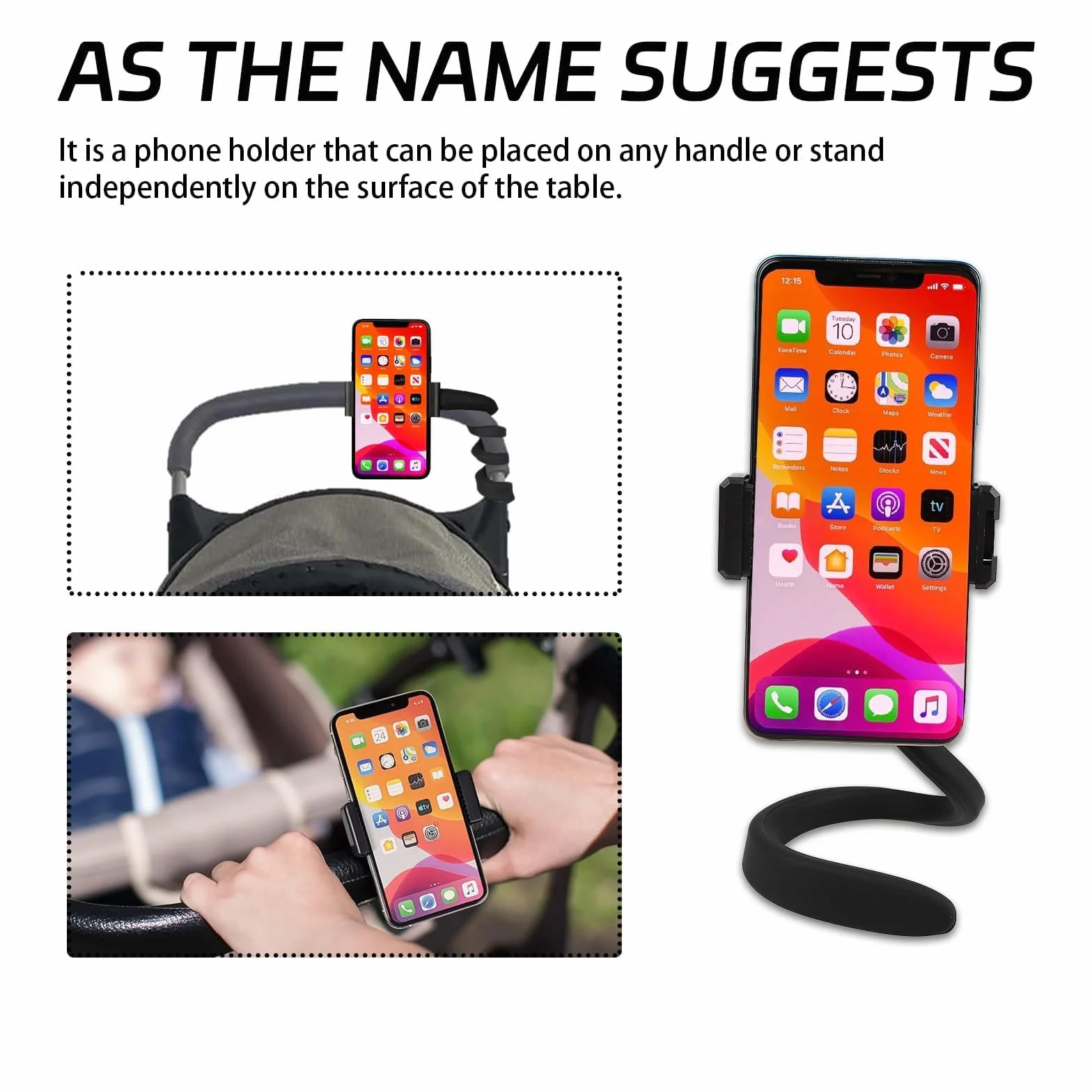 Supporto per telefono per passeggino Supporto per telefono cellulare portatile Supporto per telefono per passeggino con braccio flessibile antiscivolo Supporto per telefono flessibile Accessori