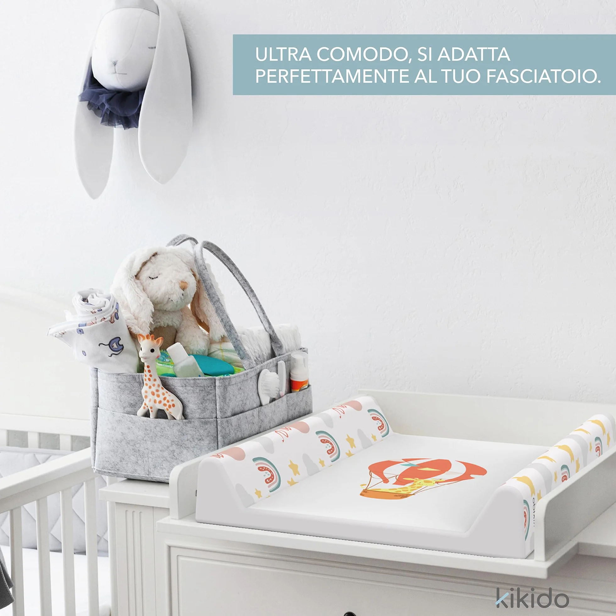 Kikido Materassino Fasciatoio 50x70 - Mongolfiera - Materasso Fasciatoio in PVC con Bordi Rialzati - Materassino Universale con Spondine di Sicurezza, Universale e Impermeabile 70x50
