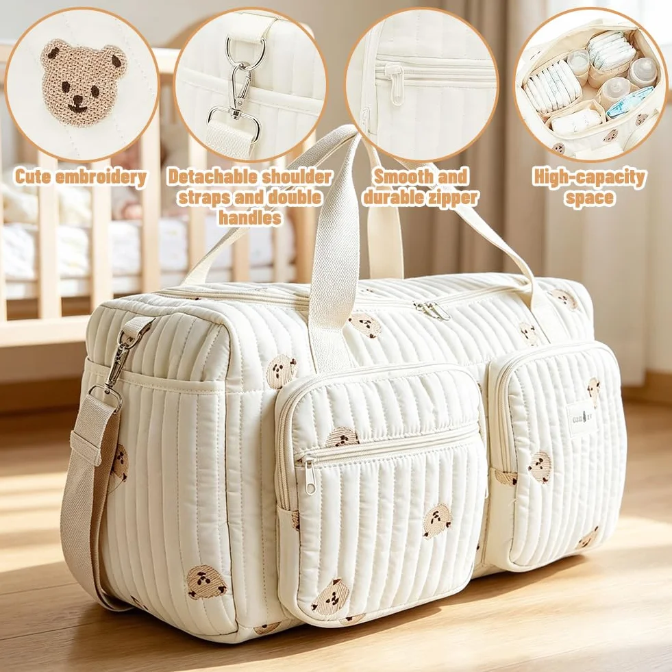 Borsa fasciatoio versatile, 48 × 22 × 26 cm, leggera e imbottita, in cotone, borsa da viaggio, borsa per neonati e borsa premaman per gravidanza, cura del bambino, weekend