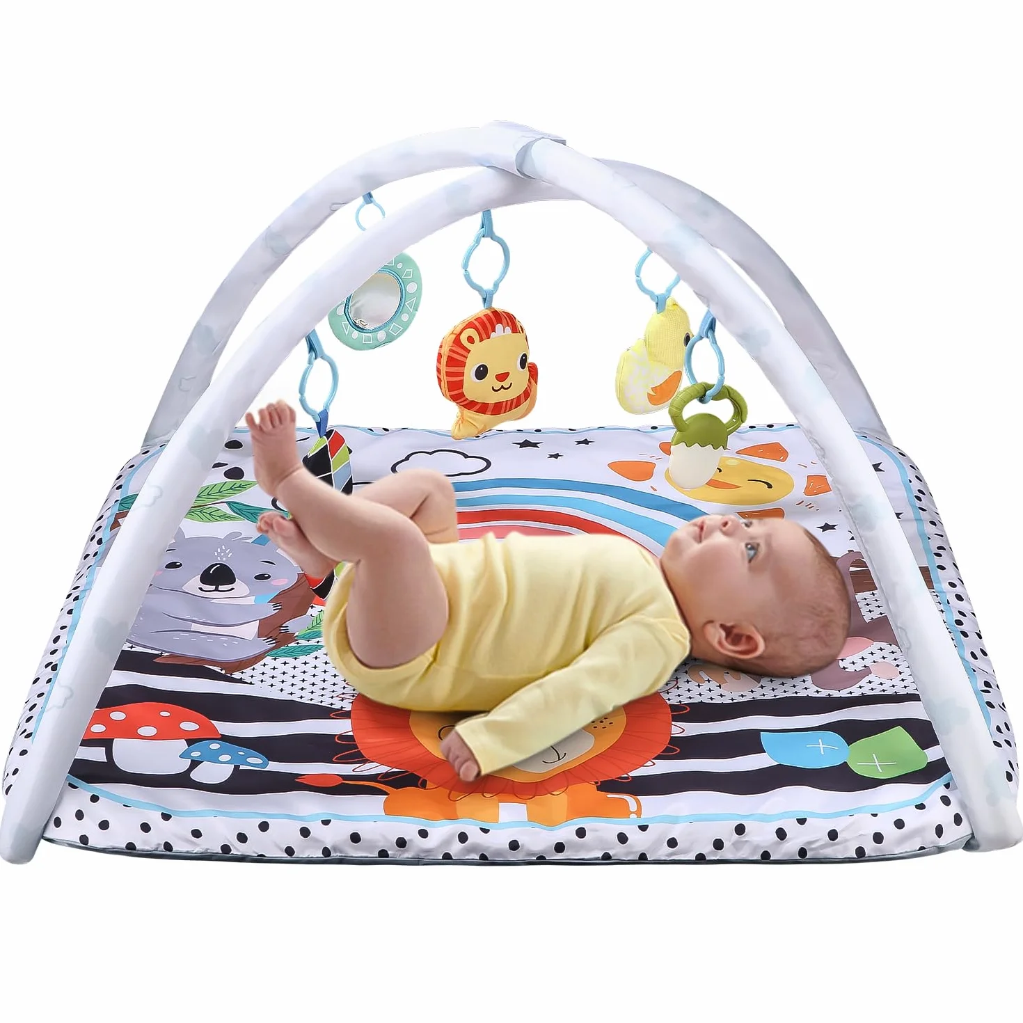 Tappetino Neonato, Giocattoli per Bambini 0-6 Mesi, Palestra Con Arco da Gioco, Fiocco Regolabile, Sviluppo Cognitivo