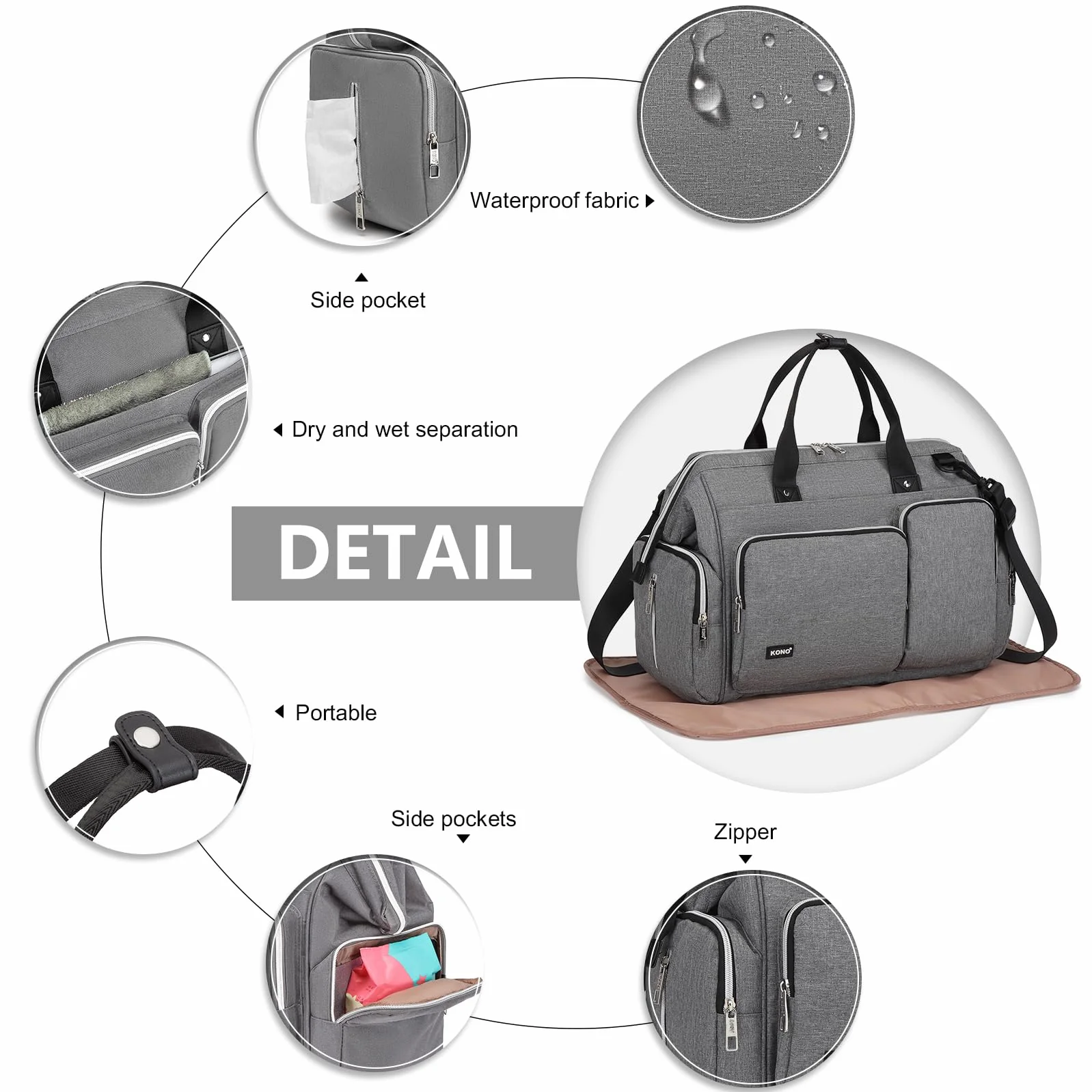 KONO Borsa per pannolini per mamma e papà, grande borsa da viaggio con fasciatoio