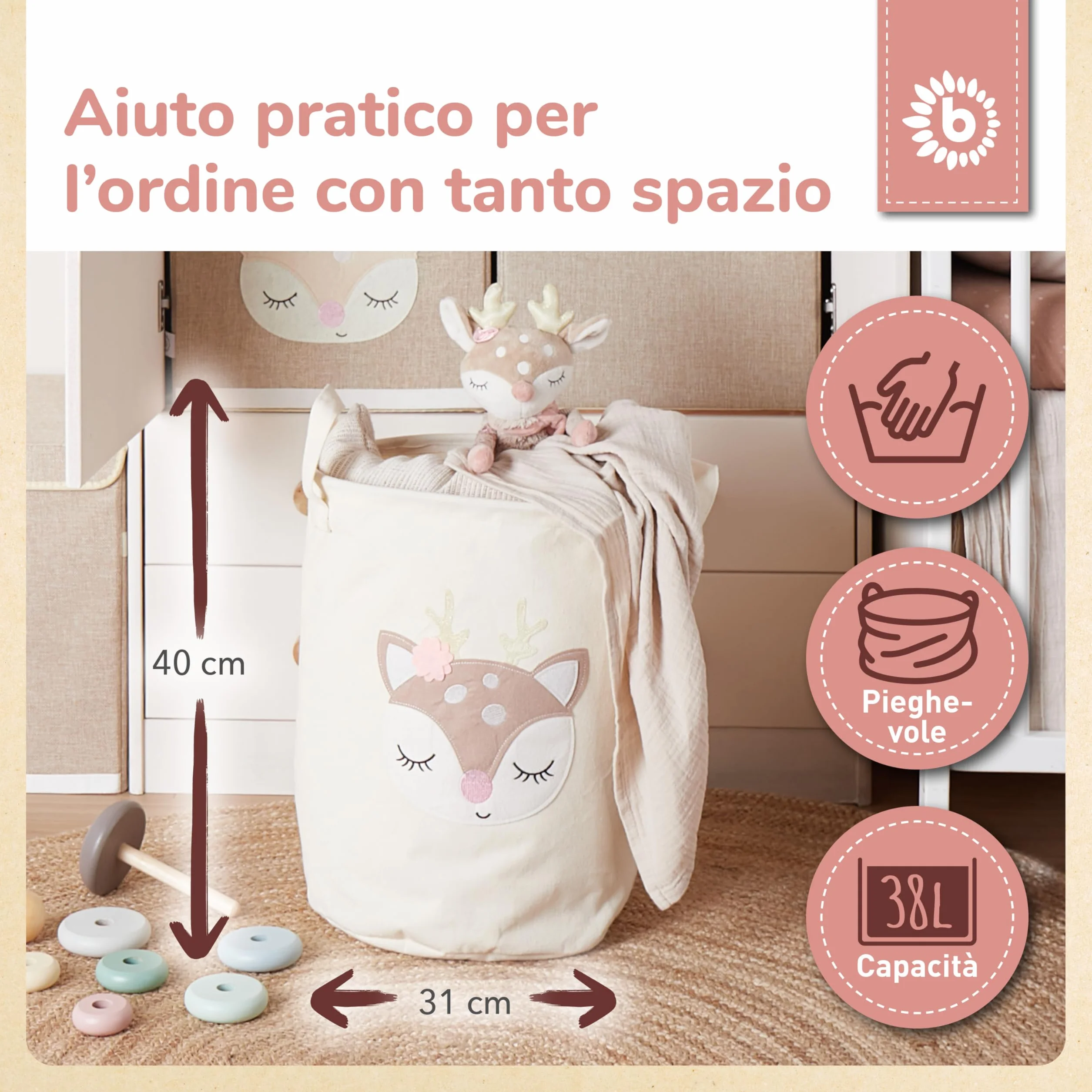 Bieco Cesto Grande in Cotone e Idrorepellente per Bambino Portabiancheria e Giochi