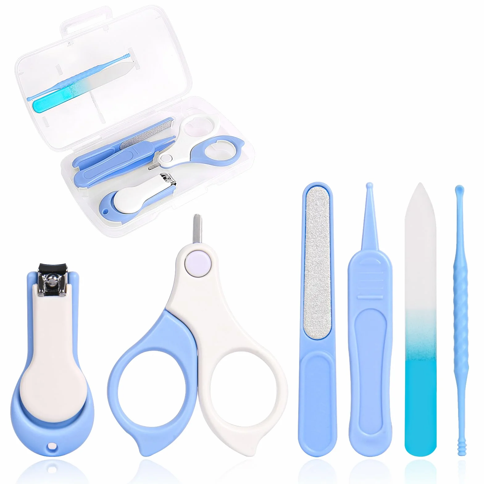Vicloon Kit per La Cura Del Bambino, 6-in-1 Kit per Unghie Neonati, Set Manicure Neonati con Lima per Unghie in Vetro, Forbicine, Tagliaunghie, Lima per Unghie, Pinzetta e Pulisci Orecchie (Blu Scuro)