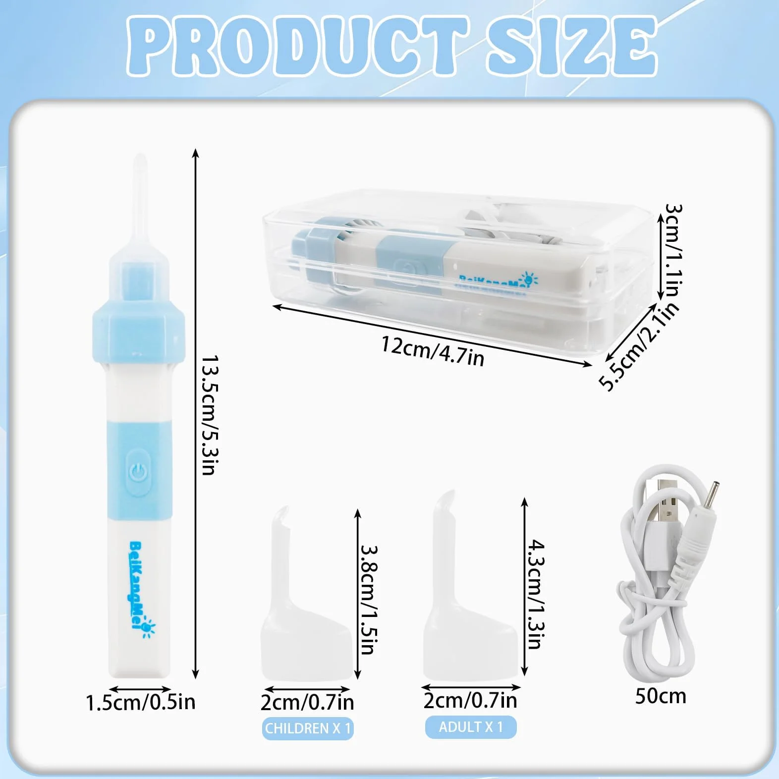 Aspiratore Cerume Orecchie, Aspiratore per la Pulizia Delle Cerume cavo USB, Pulisci Orecchie Elettrico con 2 testine, Comodo, Morbido, Pulizia Orecchie per adulti e bambini