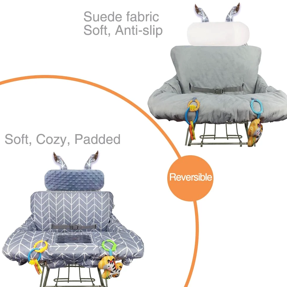ICOPUCA Copertura per carrello della spesa 2 in 1, copertura per seggiolone, imbottita, per bambini, con cuscino extra rimovibile, colore grigio