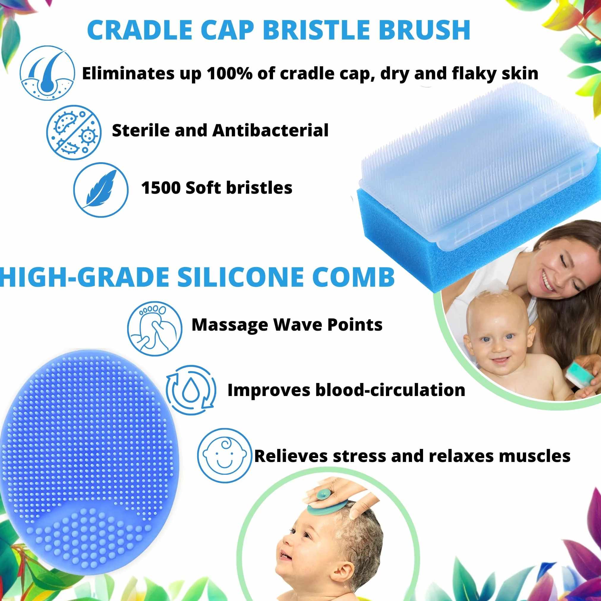 Baby-Badeschwamm | Pettinella Per Rimuovere La Crosta Lattea - 6-Pack | Pettine Crosta Lattea - Spazzola e Pettine Neonato | Spugna Neonato Bagnetto