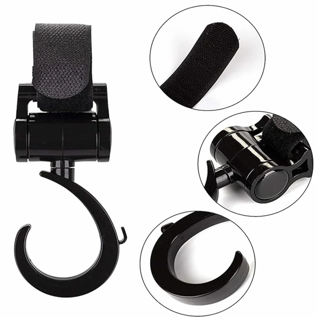 4 Pezzi Ganci Passeggino, Ganci Passeggino Universali Leggero Rotanti Appendi, Multiuso Gancio Clip Con Chiusura Regolabile, Ganci Appendere Per La Spesa Borse Pannolini Borsette (Nero)