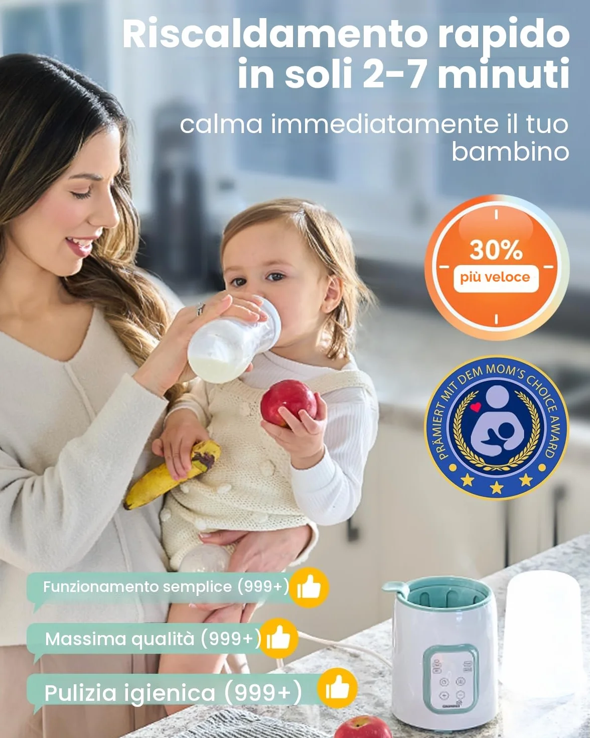 Scaldabiberon, Sterilizzatore Biberon 8 in 1 lcd Controllo Accurato Della Temperatura Per Latte Materno,Riscaldatore Di Alimenti Per Bambini Veloce e Scongelamento Scalda Senza Bpa Con Display