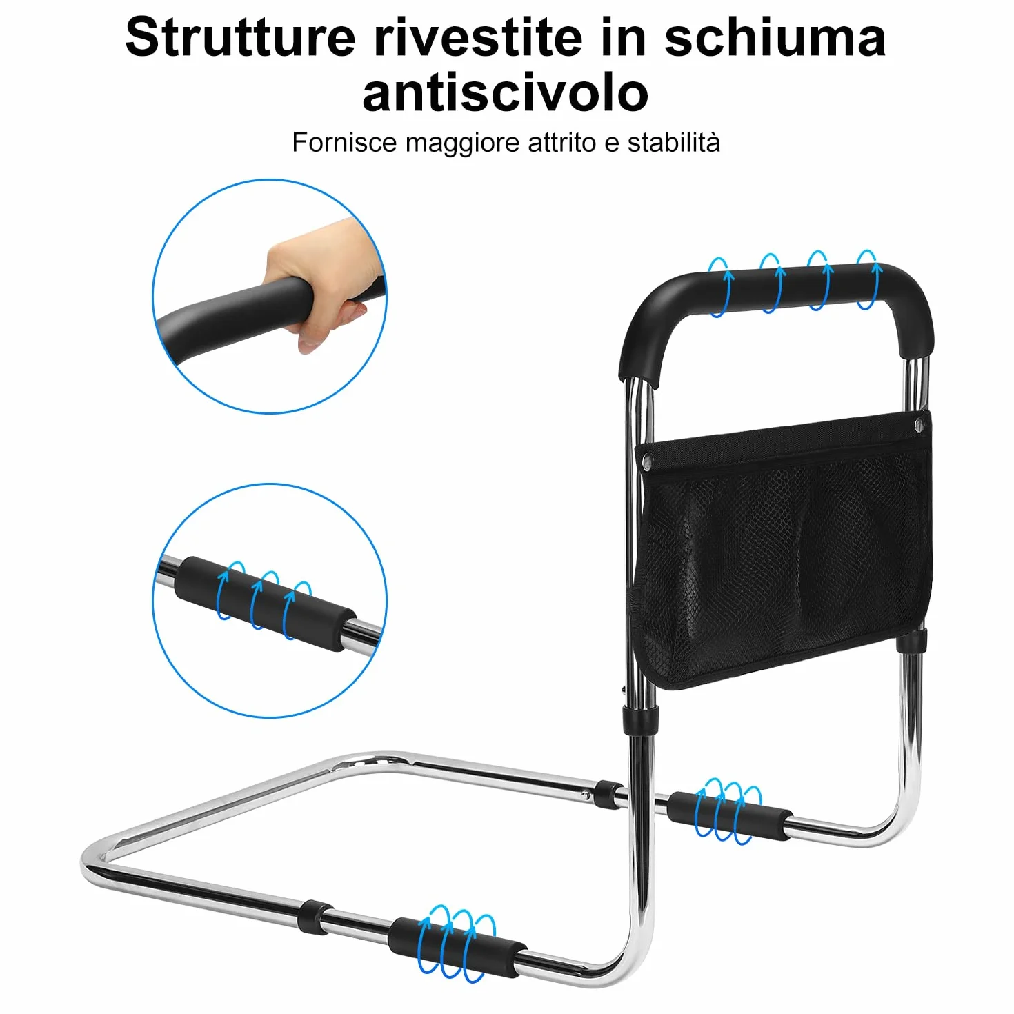 supregear Sponde Letto Anziani, Sbarra Letto Lega di Alluminio Portatile Barriera Letto Regolabili in Altezza per Anziani e Disabili Gravidanza con Stoccaggio Sacchetto e Fissaggio Cinghia