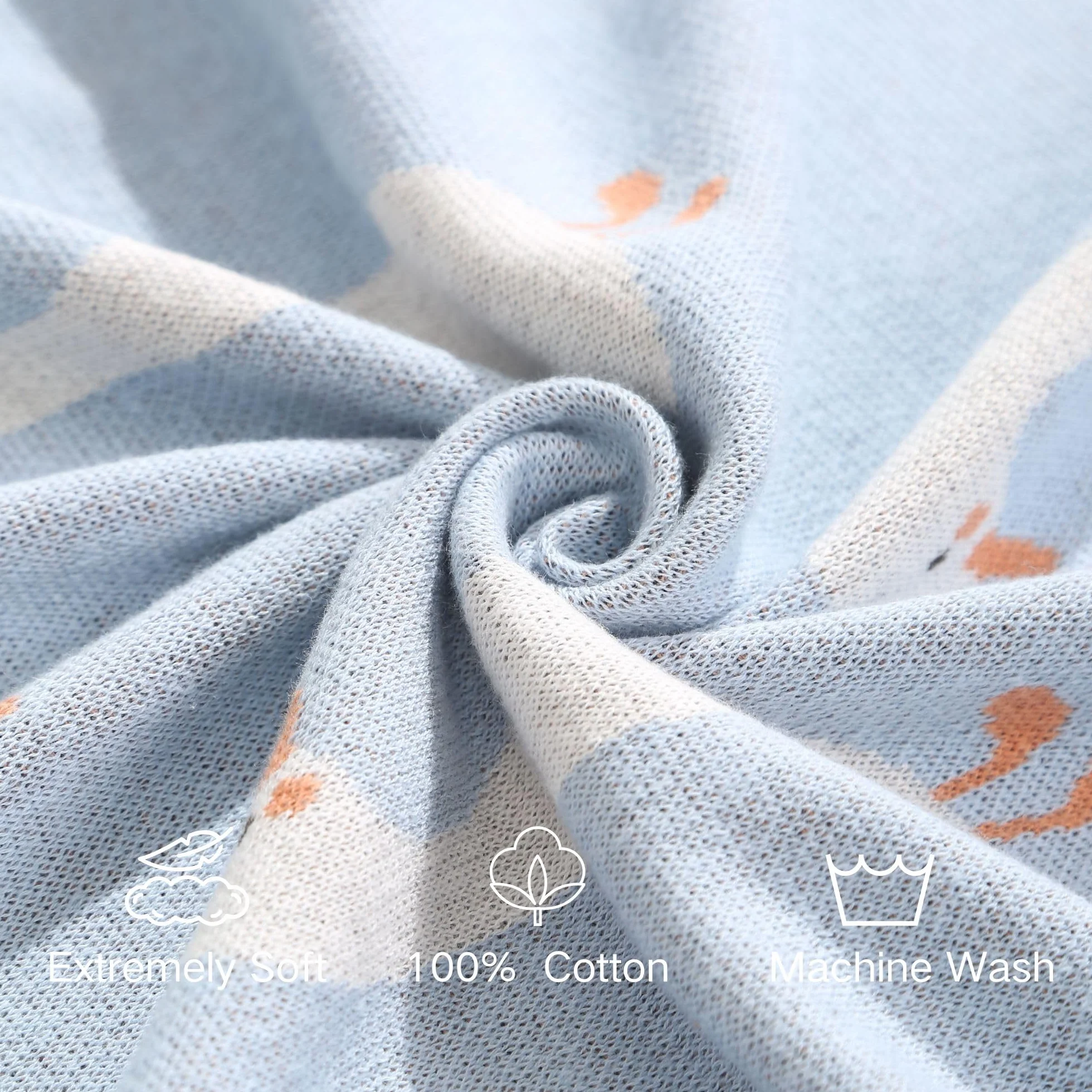 Coperta per neonati in 100% cotone, morbida coperta a maglia per lettino per bambino/ragazza, carrozzina, blu, 100 x 80 cm