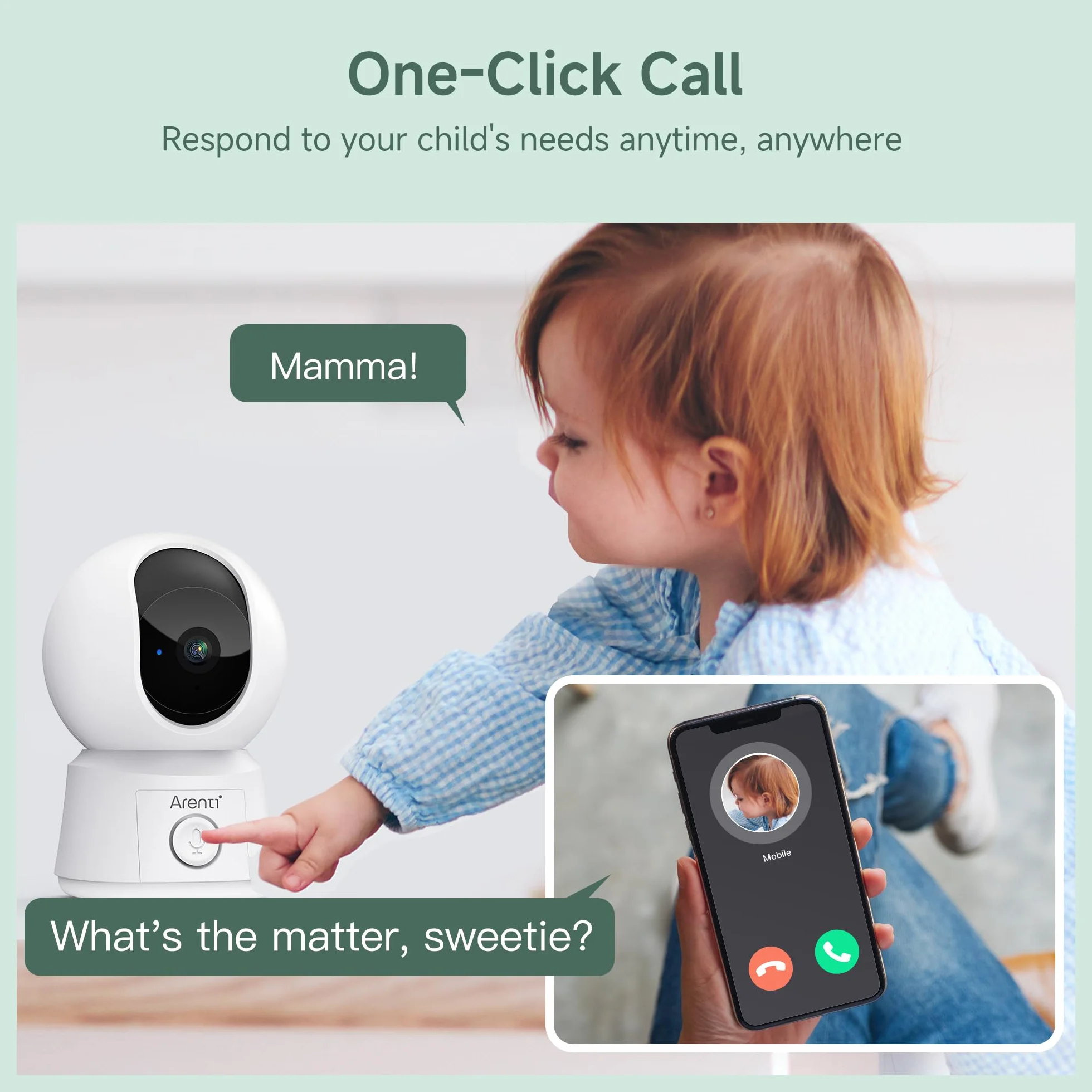 ARENTI Baby Monitor con 2 Telecamere Wifi, Telecamera Bambini con Monitor 5'', Rilevamento Intelligente, Audio Bidirezionale, Promemoria di Allattamento, Sensore di Temperatura