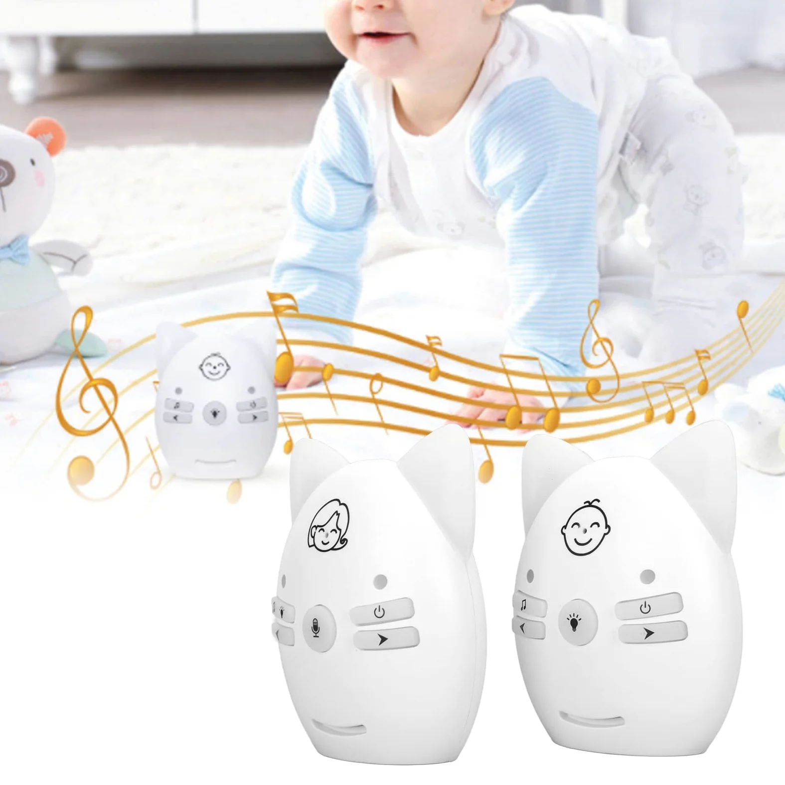 Baby Monitor Audio Digitale Wireless, Monitor Wireless Baby Voice Facile da Trasportare Trasmissione con Crittografia Digitale a Voce Chiara Bellissimo Modello con Luce Notturna per la Casa (Bianco)