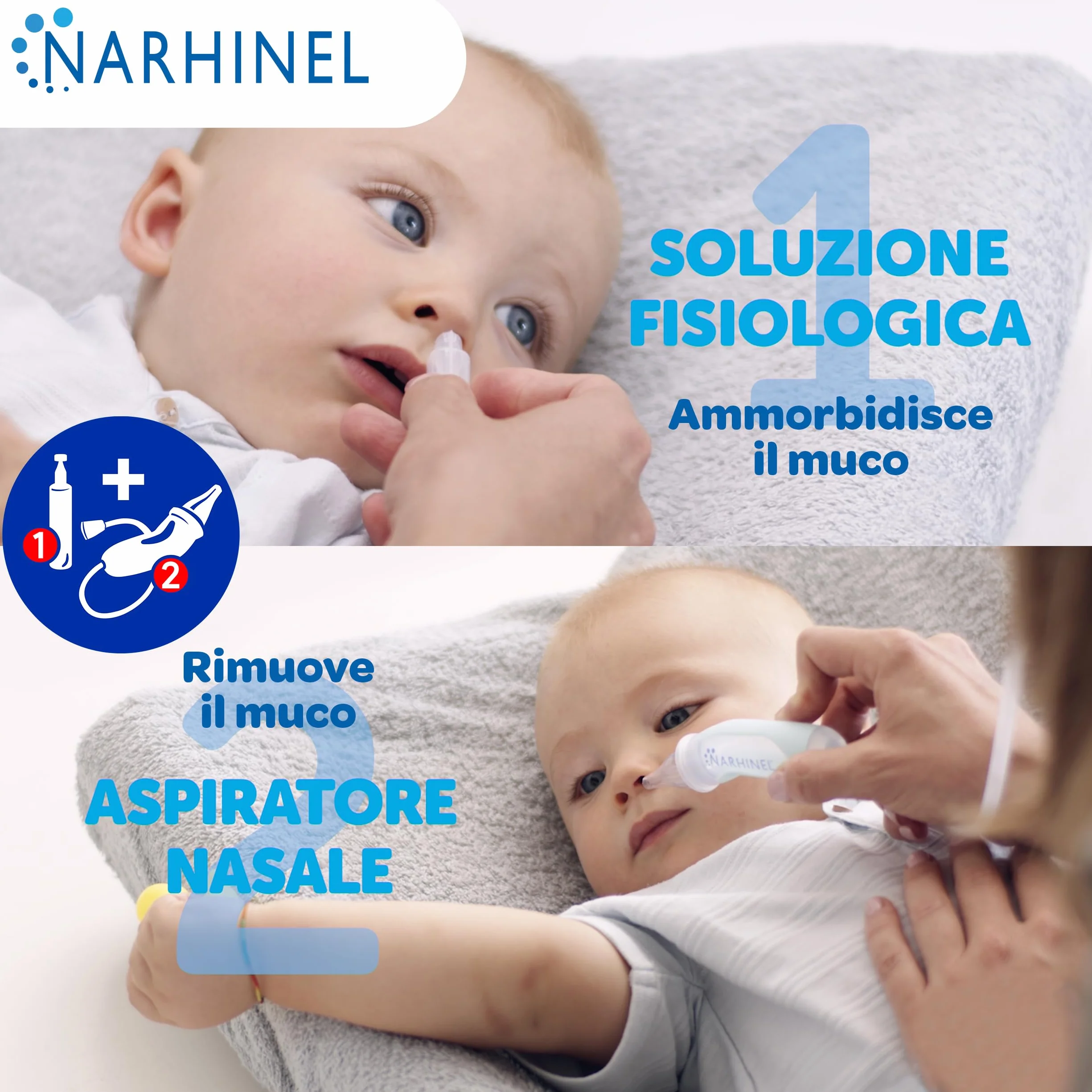 Narhinel Soluzione Fisiologica MAXI FORMATO da 120 flaconcini per lavaggi Nasali, Soluzione Salina Isotonica, Detersione Delicata in Caso di Naso Chiuso, Pacco da 120 Flaconcini Monodose da 5 ml