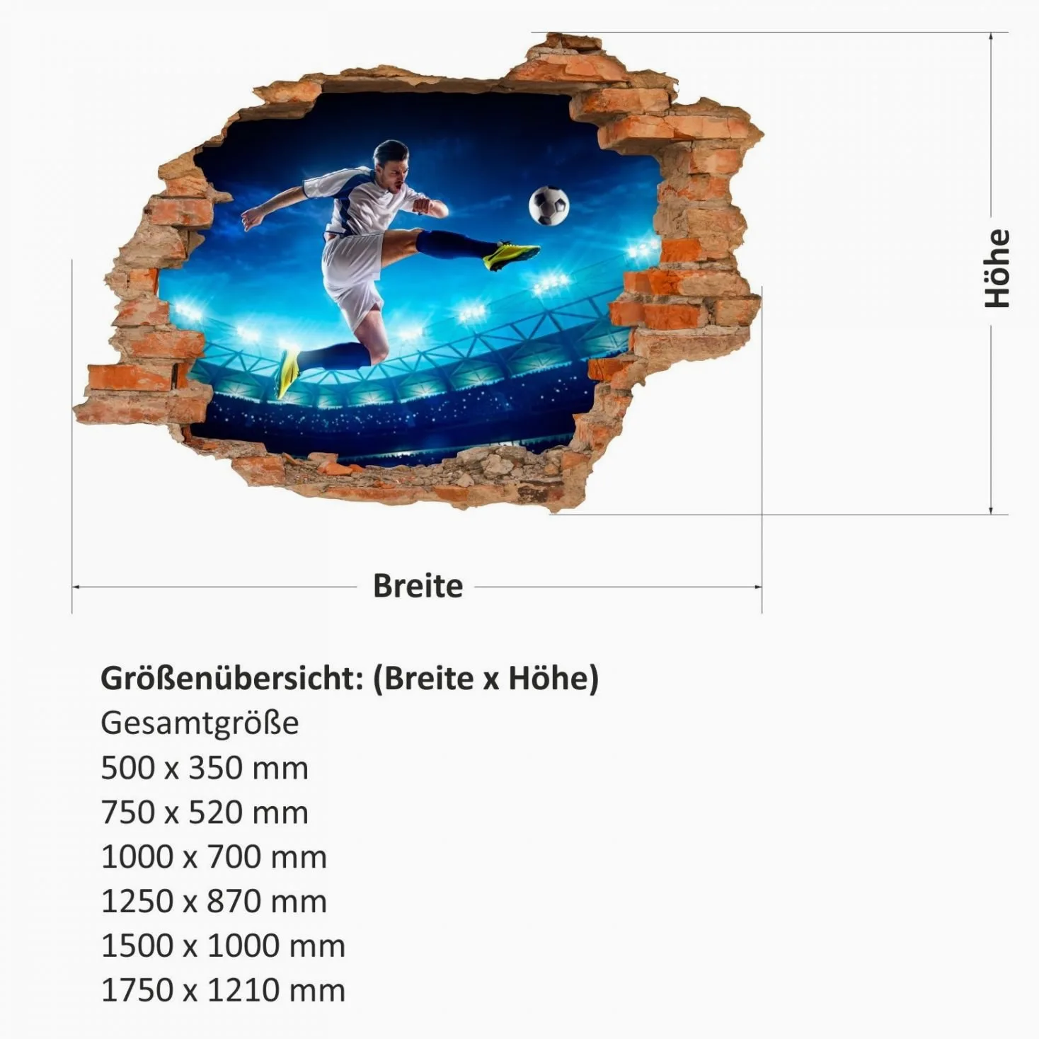 nikima 032 - Adesivo da parete per cameretta bambini, motivo: calciatore - foro nella parete - in 6 misure - Fantastici adesivi e adesivi per la cameretta dei bambini - dimensioni 1250 x 870 mm