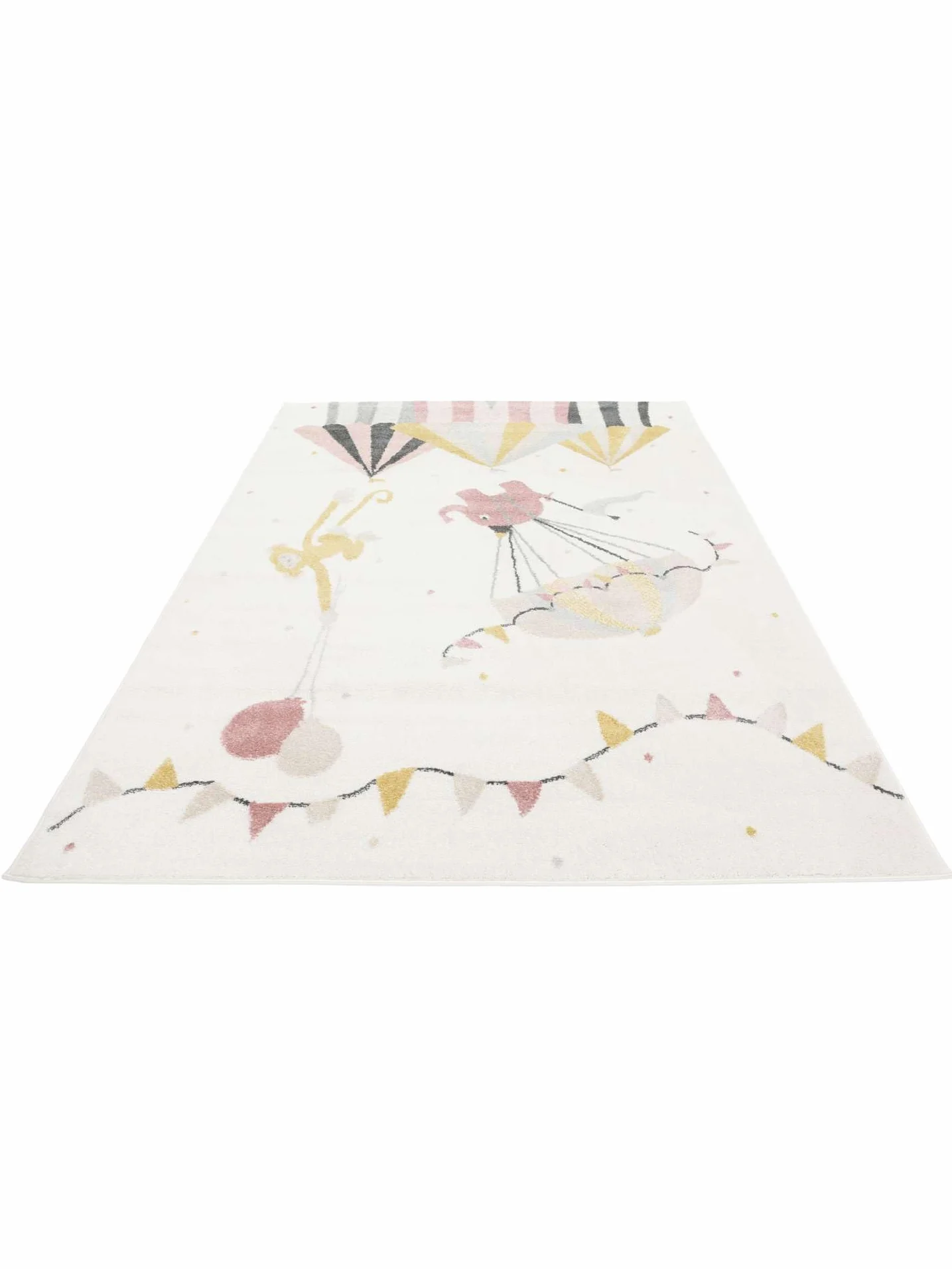 RugVista Monkey Circus, Tappeto per bambini, Moderni, 140 x 200 cm, Rettangolare, Pelo medio, Cameretta, Lavabile solo a secco, Senza sostanze chimiche pericolose, Rosa/Off Bianco