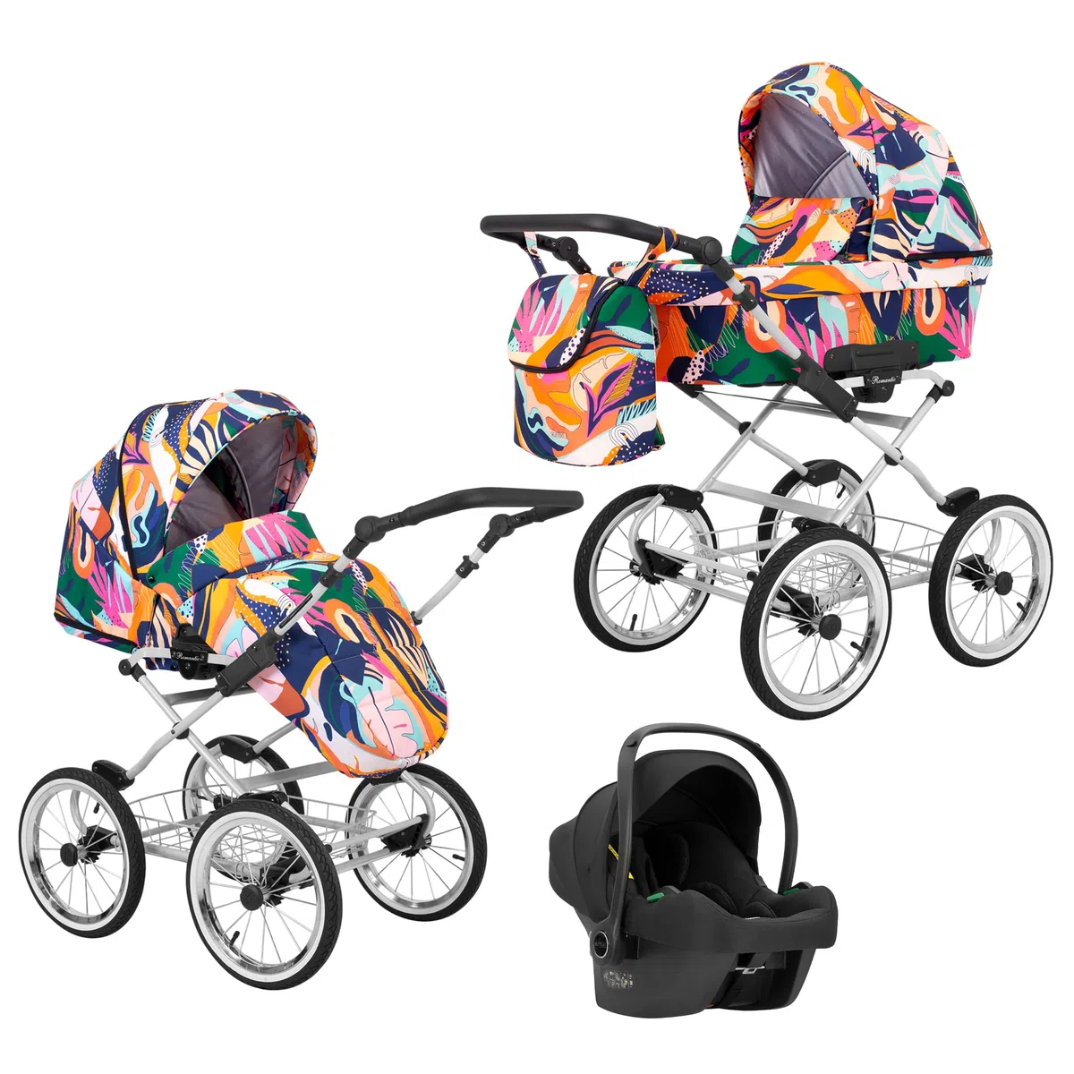 Passeggino per bambini 3 in 1 et 2 in 1 navicella carrozzina seggiolino auto KUNERT Romantic 3in1 et 2in1 passeggini (colorato- cornice grigia, 3in1 Cosmo)