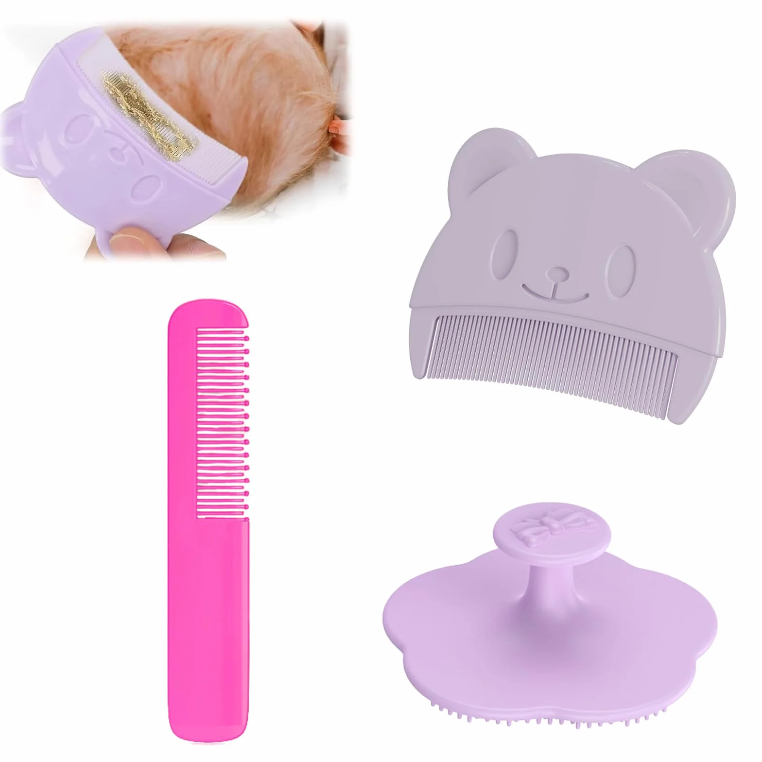 3 Pezzi Pettine Neonato Pettine Crosta Lattea Spazzola e Pettine Neonato Pazzola per Bambini In Silicone Strumenti da Bagno Strumenti per Pettinare i Capelli per Neonati e Bambini Piccoli Vola Rosa