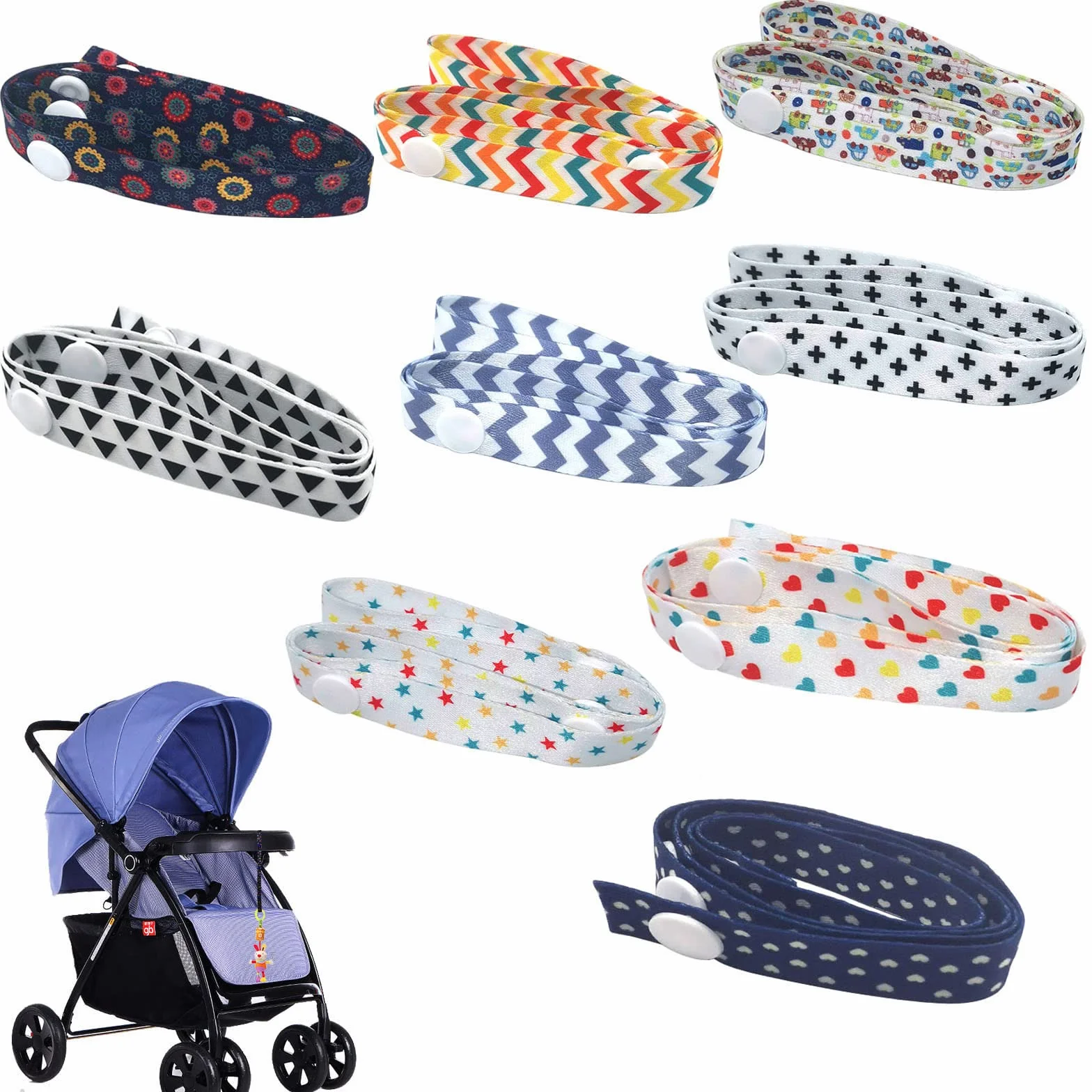 SwirlColor Catenella Ciuccio Supporto per Passeggino Anti Caduta Cinghia Regolabile per Carrozzina Modelli Assortiti 9 Pezzi (60 cm/24 Pollici)