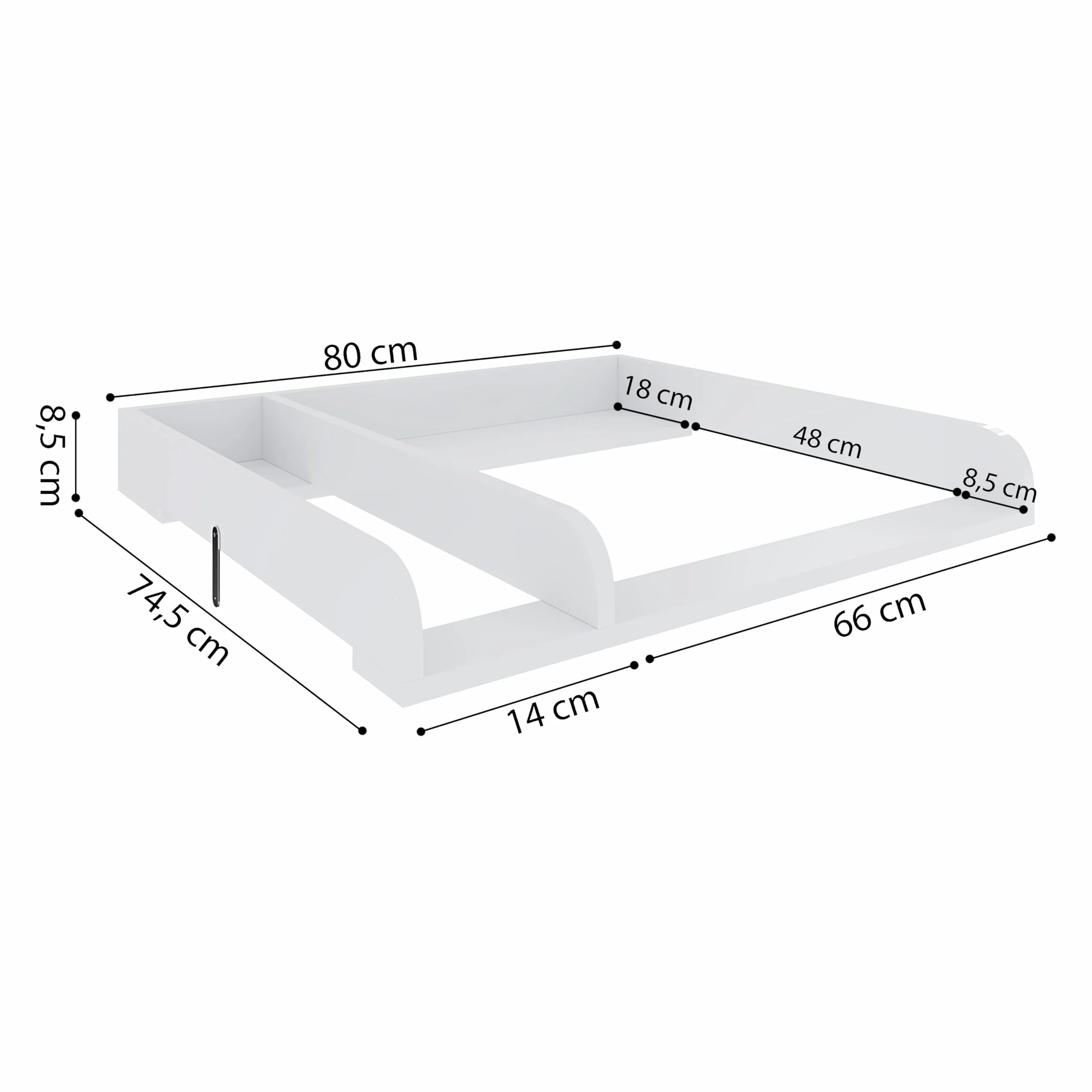 Fasciatoio Universale Per Cassettiera Piano Con Divisorio Rimovibile Angoli Arrotondati Pratico Salvaspazio Fissaggio Sicuro e Facile 80 x 74.5 x 8.5 Cm Bianco