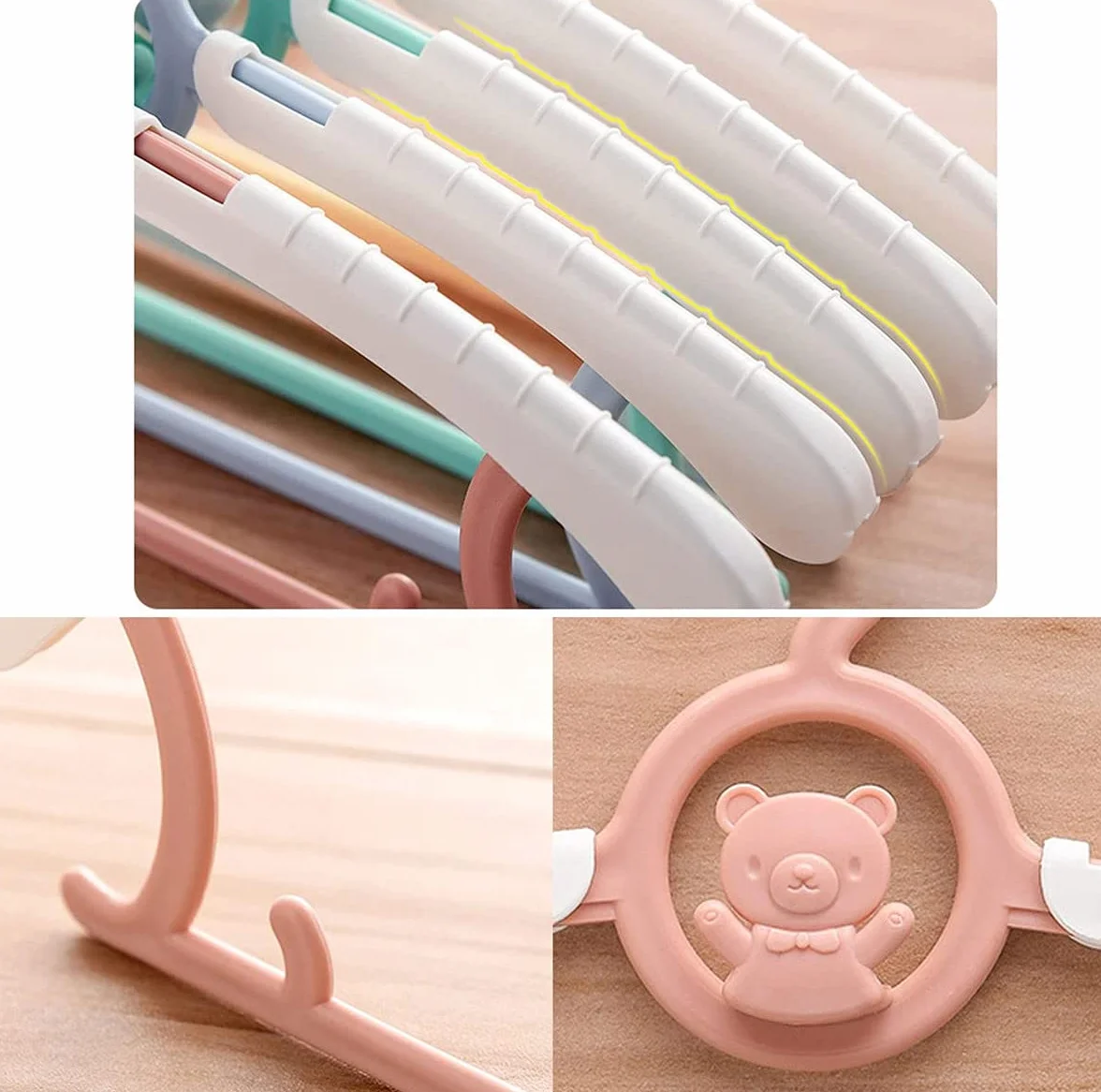 Spesh 20 grucce bambini, appendiabiti bambini,28-36 cm regolabili, in plastica, con ganci impilabili a forma di orsetto (grigio)