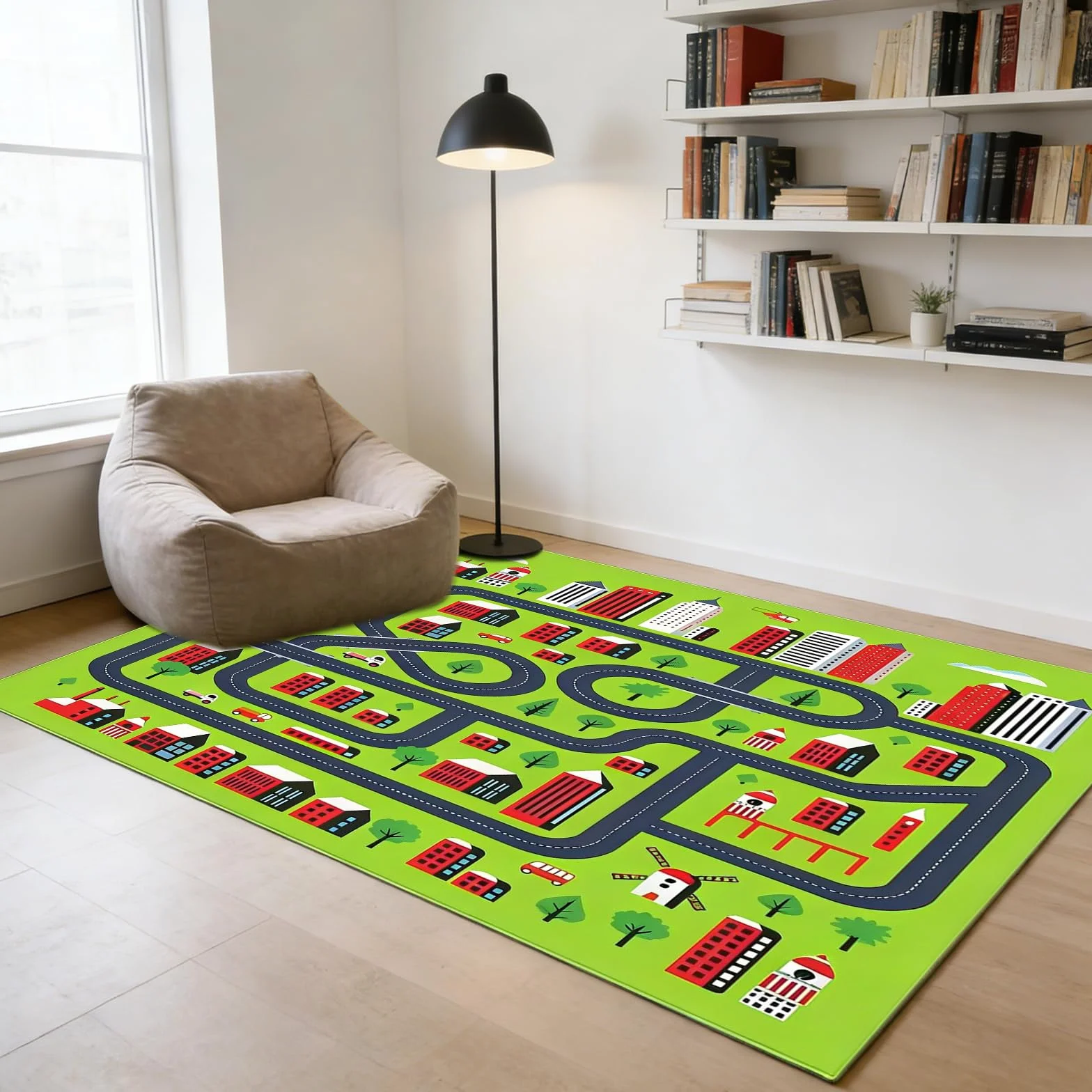 PORFOYO Tappeto Gioco,80 * 120 CM Tappetino Da Gioco,Tappeto Macchinine,Tappeto Stradale,Tappeto Da Gioco Pieghevole Per Decorare Una Sala Giochi O Una Camera Da Letto,Antiscivolo, Resistente,Verde
