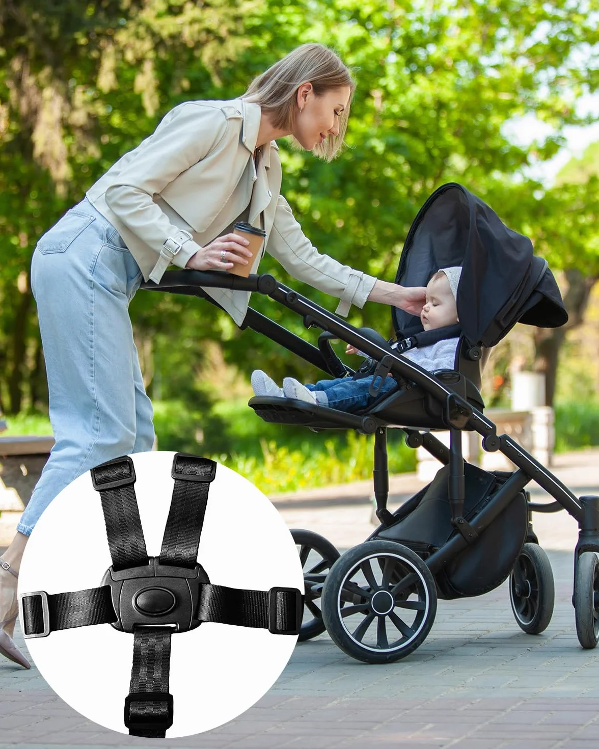 Cinture Universali Regolabili per Seggiolone e Passeggino,Cinghie di Sicurezza a 5 Punti per Bambini,Imbracatura per Seggiolino Auto e Carrozzina,Adatte per la Maggior Parte dei Modelli