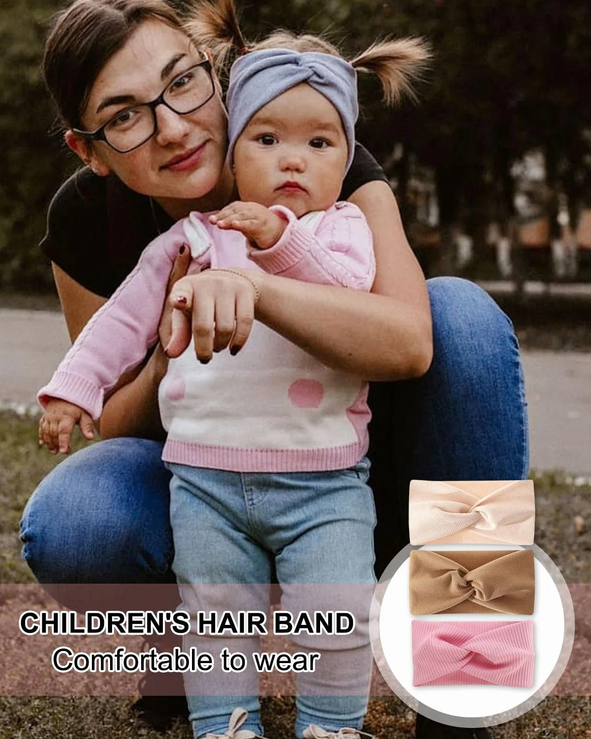 3pcs fasce capelli bambina，fasce capelli neonata，cerchietto capelli bambina，Fasce Ragazze Nylon Elasticizzato Accessori per Capelli Fatti Mano per Neonati Bambini Bambine (marrone+rosa+beige)